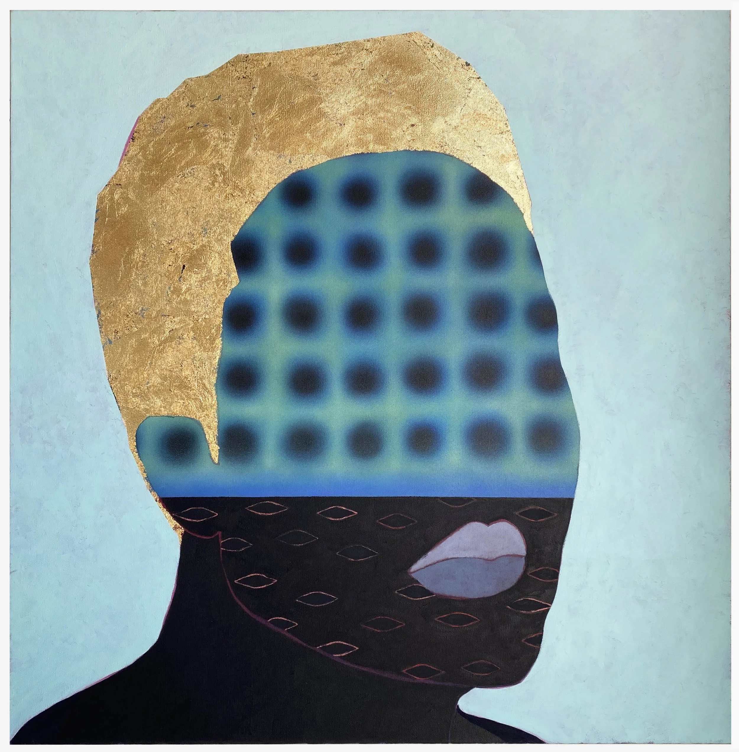 Johnny Floyd,  The Sun is a Distant Mirror , 2021, oil, acrylic, and 24kt gold leaf on canvas, 36" x 36', Roanoke College Permanent Collection, Gift of Joanne Leonhardt Cassullo & The Dorothea L. Leonhardt Foundation, Inc.