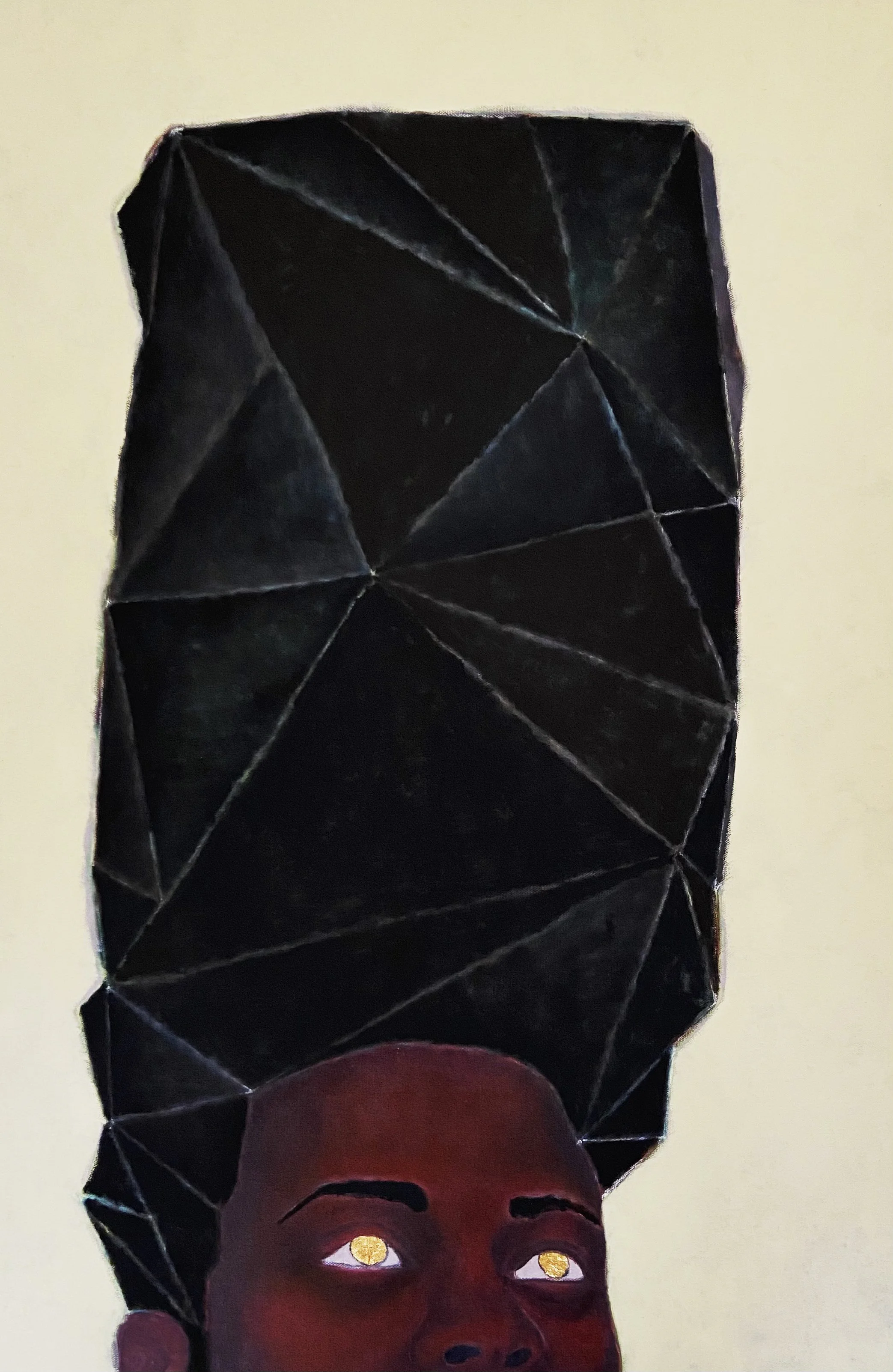 Johnny Floyd,  Faded at the Angle of God , 2021, oil, acrylic, and 24kt gold leaf on canvas, 36" x 24", Roanoke College Permanent Collection, Gift of Joanne Leonhardt Cassullo & The Dorothea L. Leonhardt Foundation, Inc.