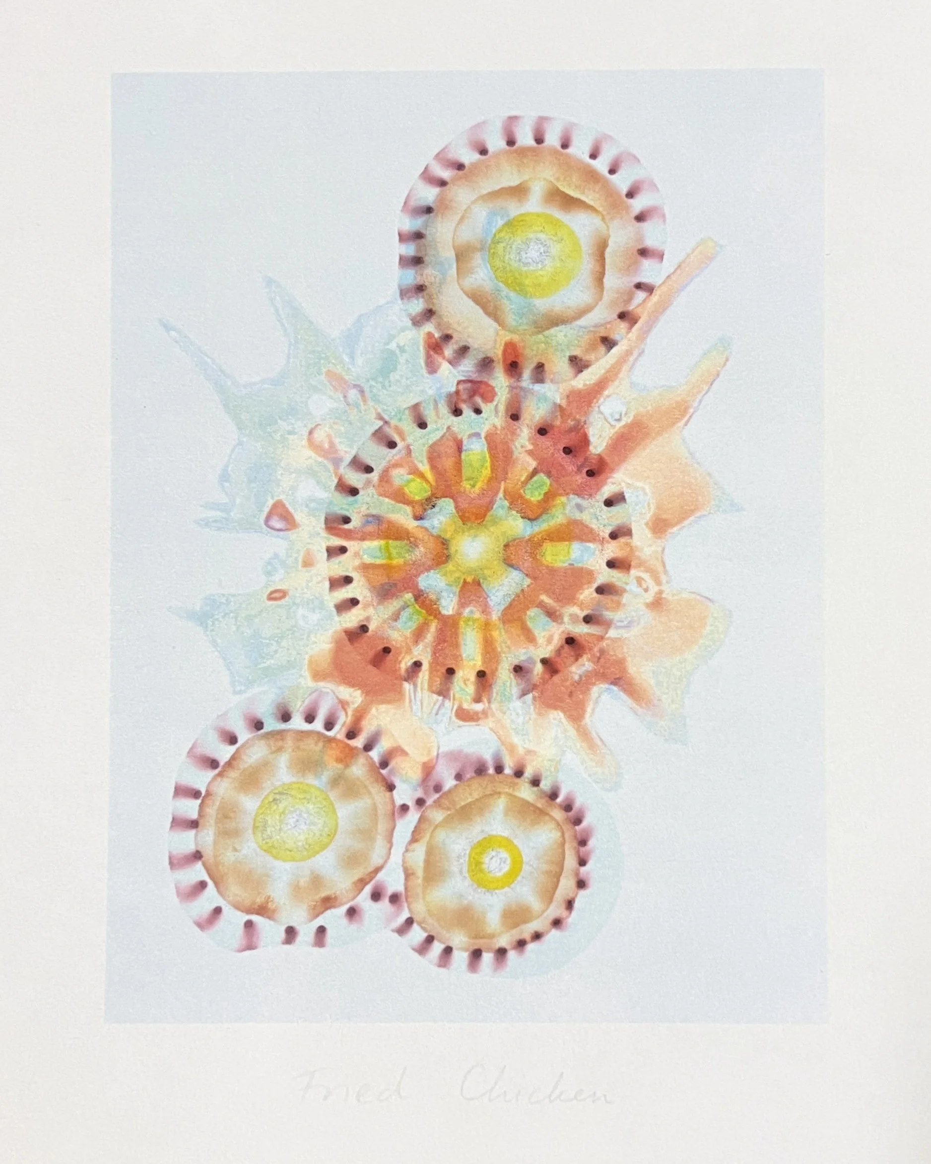  Yassi Mazandi,  Fried Chicken , 2013, mixed media on paper, 10" x 8"