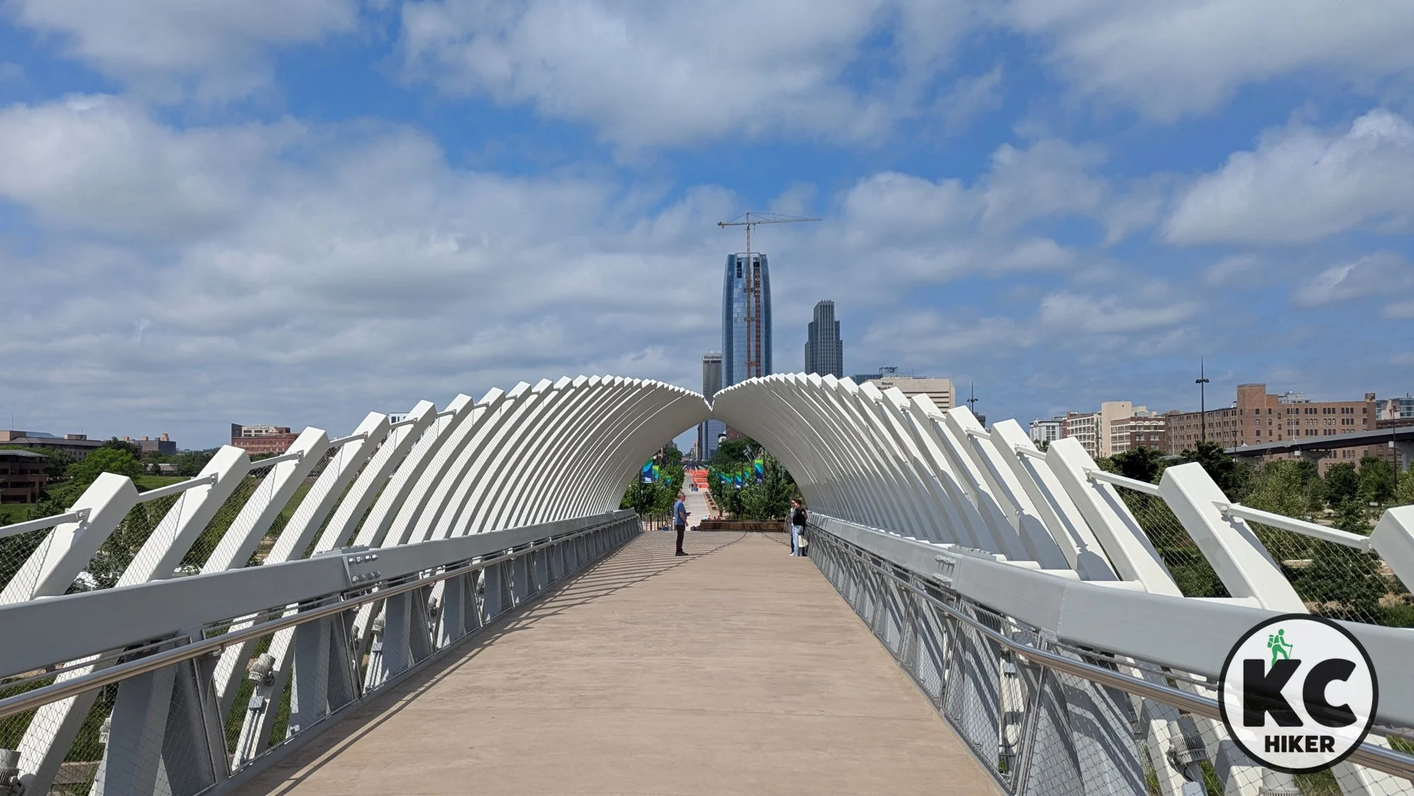 The Bob Kerry Pedestrian Bridge connects urban trails in Omaha, Nebraska, and Council Bluffs, Iowa.