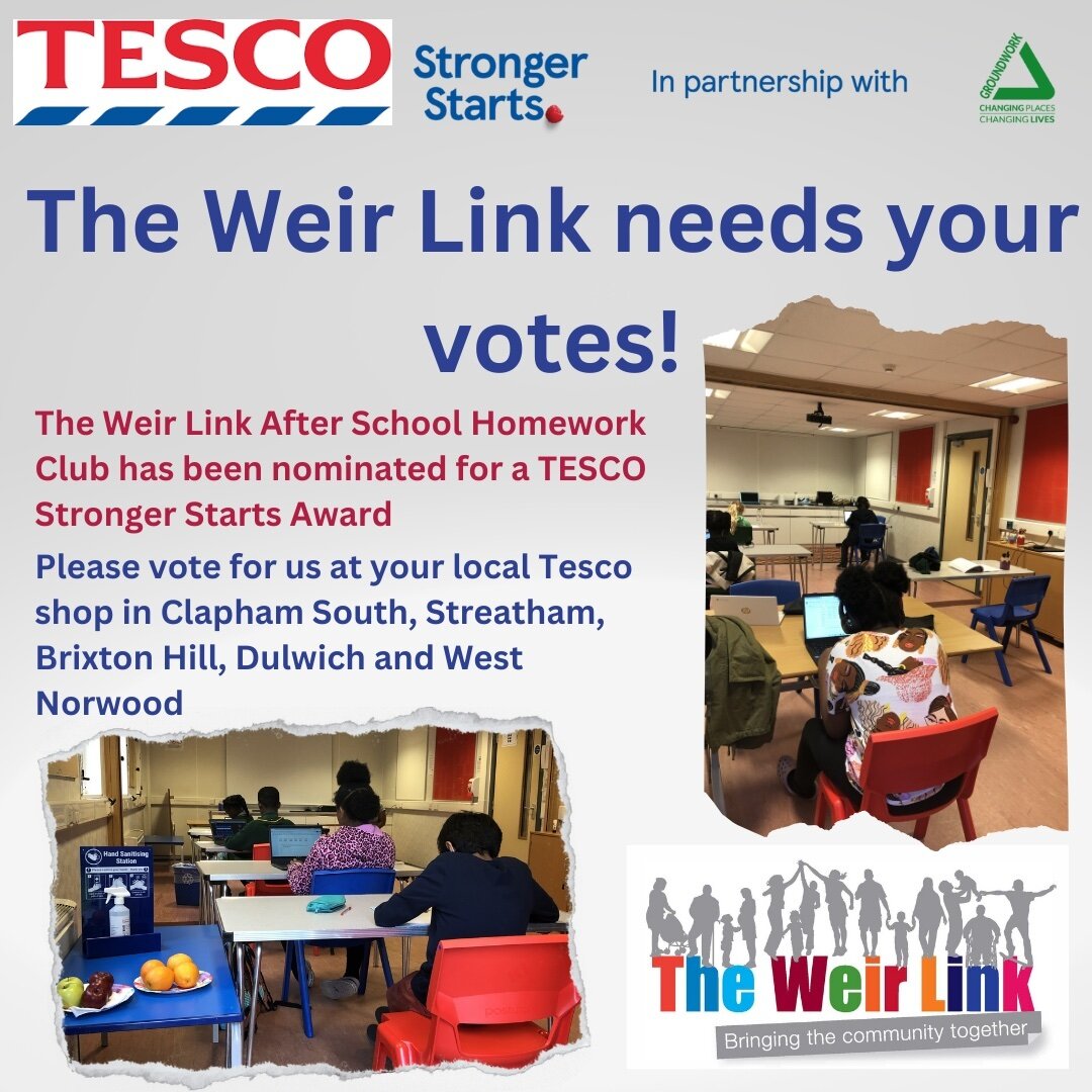 If you're out and about shopping this weekend don't forget you can vote for us at your local @Tesco store to give us a chance to win a #TescoStrongerStarts  award for our after-school homework club! #communitycentre #claphampark #balham #sw12 #catals