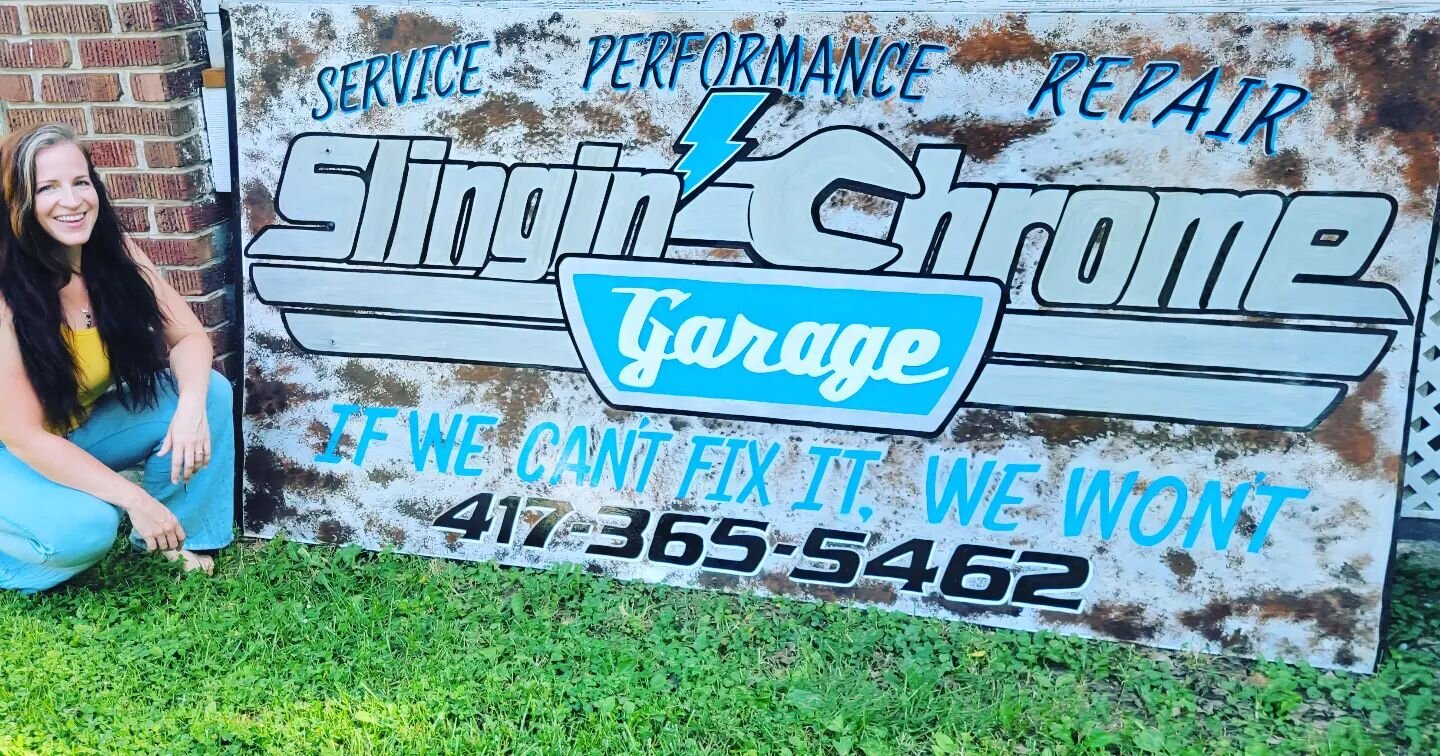 I ran into the owner of this garage the other night and realized I never posted a final picture. 

This is an aluminum sign that I painted in June 2022. 

If you know metal,  you know aluminum doesn't rust.  It took several attempts trying to &quot;a