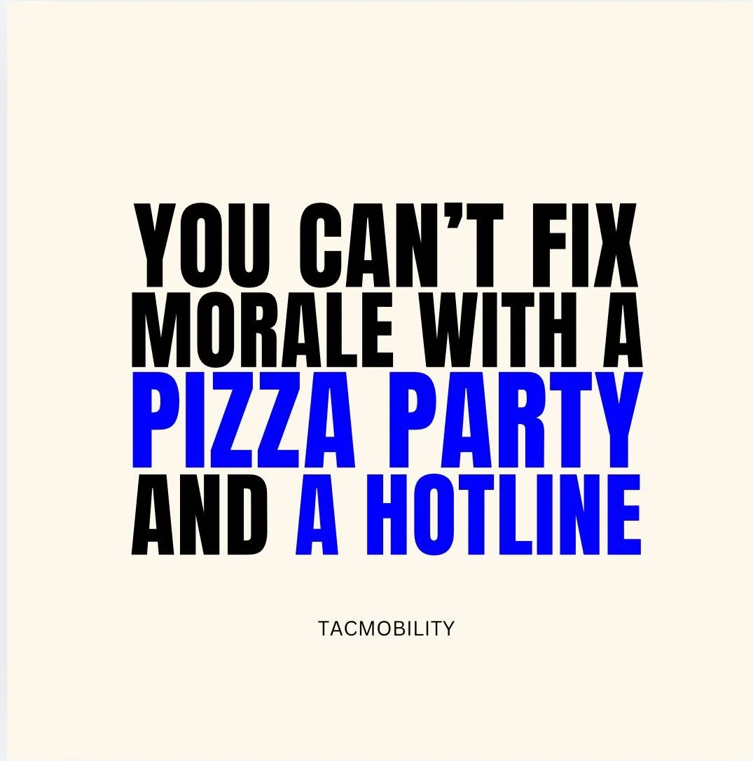 When your people have felt micromanaged, unheard, overworked, and disposable for the last 30 days&hellip;
pepperoni feels like a distraction.

👉🏽A hotline number doesn&rsquo;t rebuild trust.
👉🏽A catered lunch doesn&rsquo;t undo poor leadership.
?