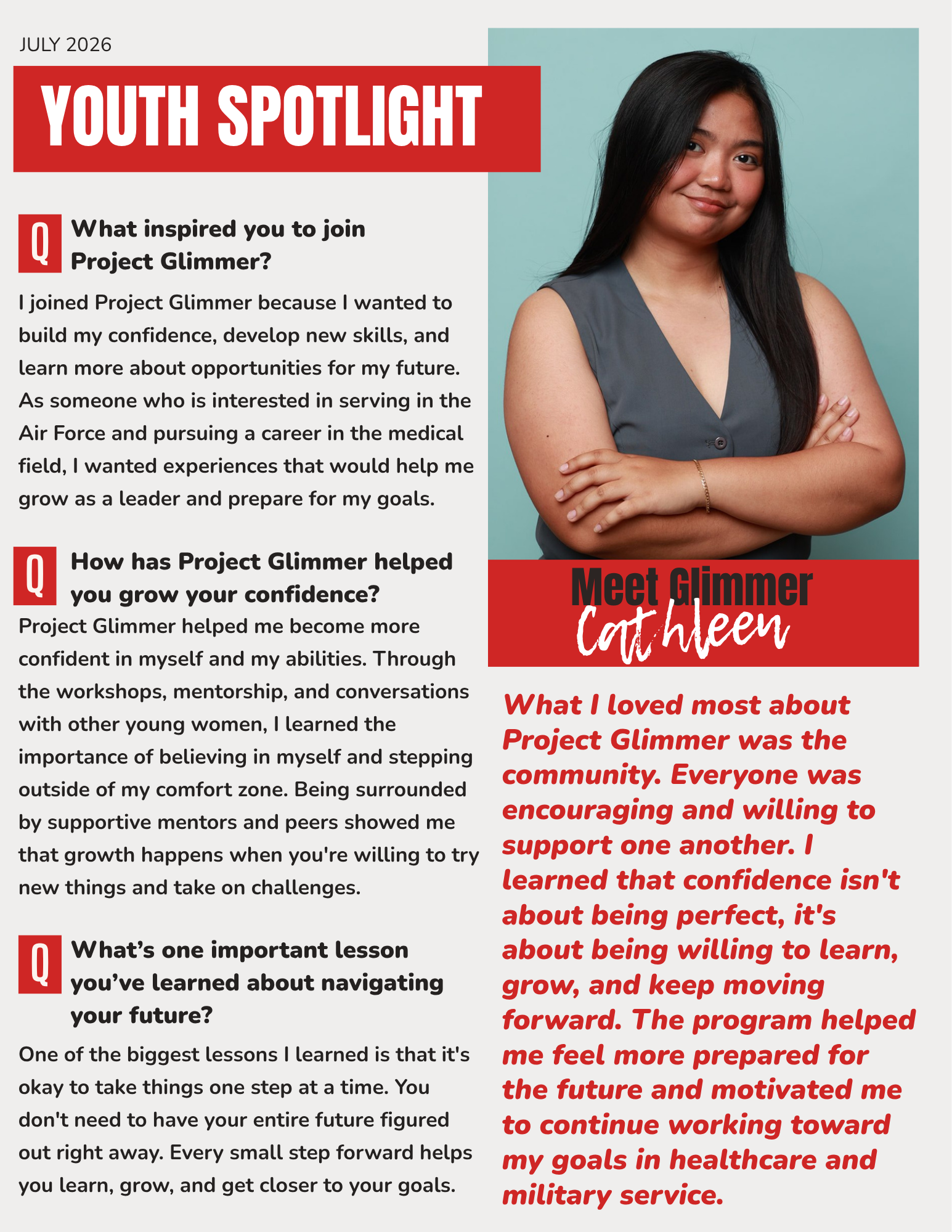 Image of Cathleen, a 2026 Graduate and Summer Institute Empowerment Academy alum, highlighting her confidence and leadership journey.