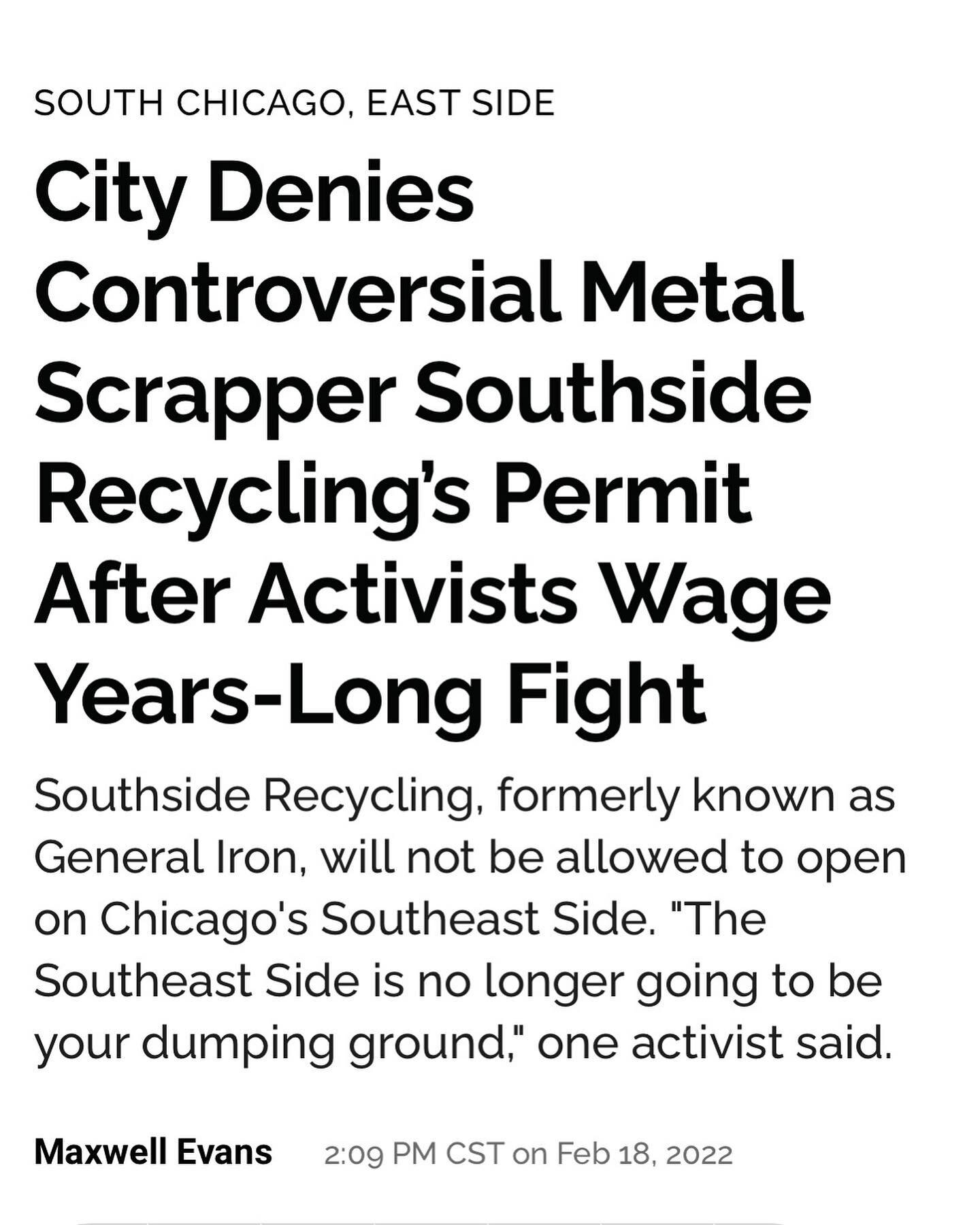 Isn&rsquo;t it a beautiful week to be an east sider? Our community activists and supporters near and far won the FIGHT for the Southeast Side! 

General iron permit is officially DENIED. 

The youth in our area and long standing activists have fought