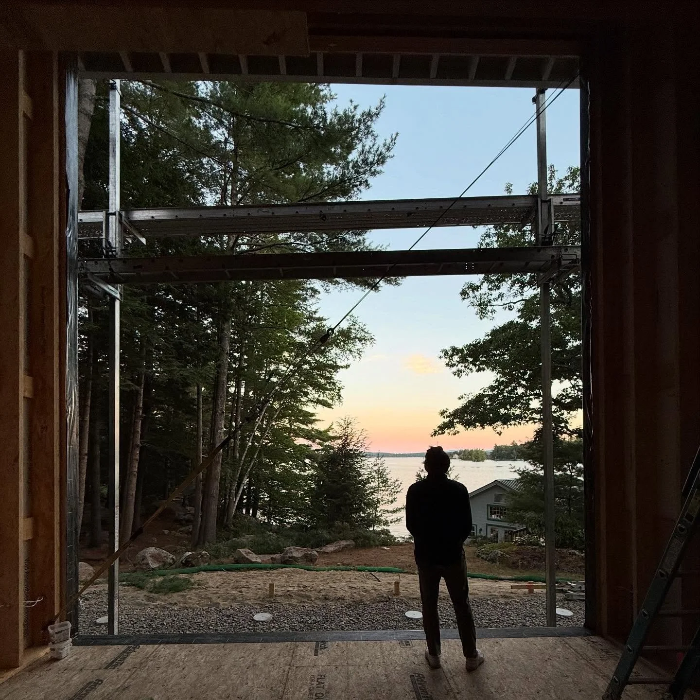 &ldquo;lakeside CAMP&rdquo; project.

The large, two-story picture window in the bunkhouse has been roughed in, and it perfectly frames the views of the lake.