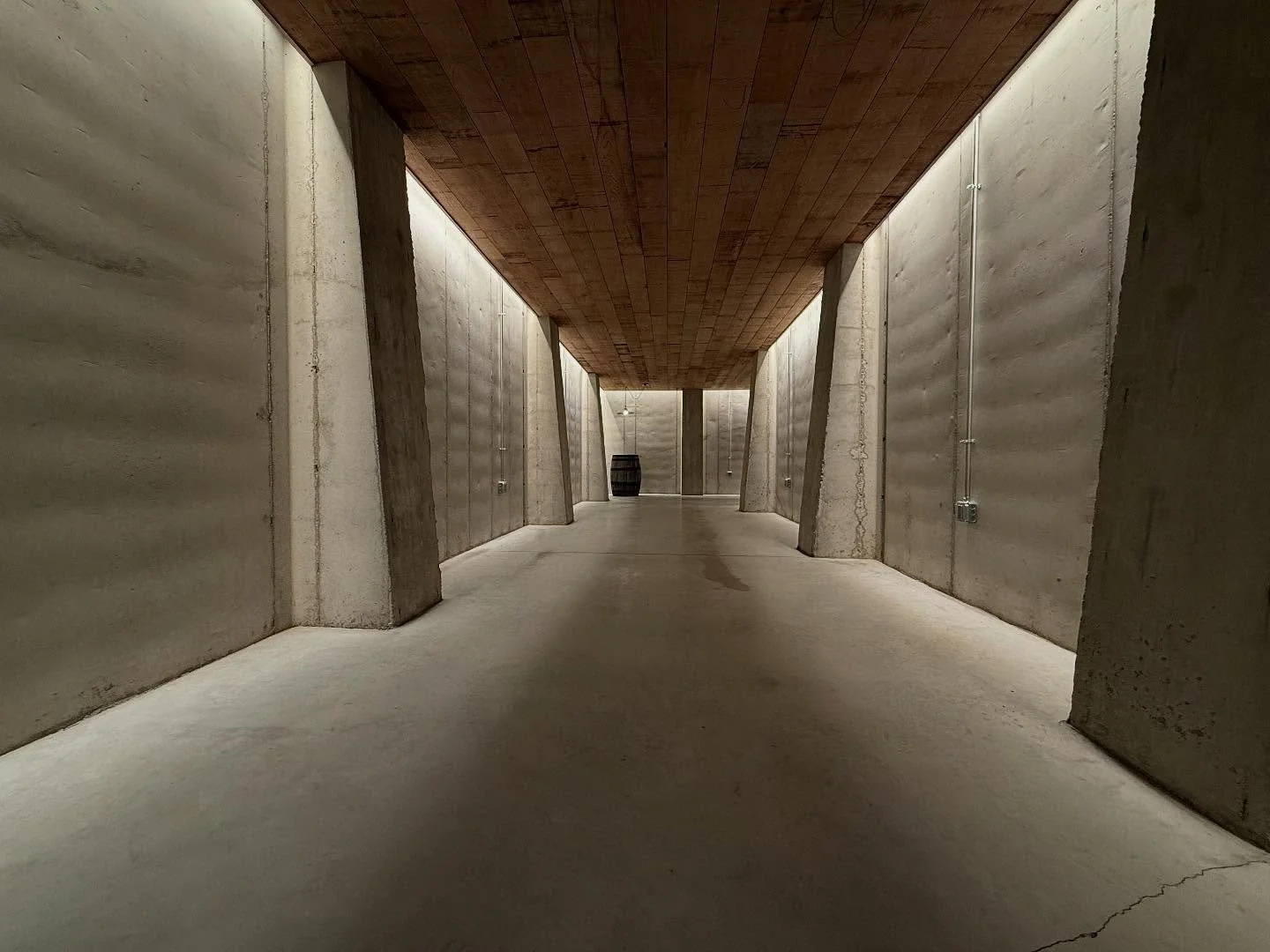 &ldquo;Cottage Between Two Barns&rdquo; project. A concrete wine cellar tunnel connects the main house art gallery to the guest house barn pottery studio.