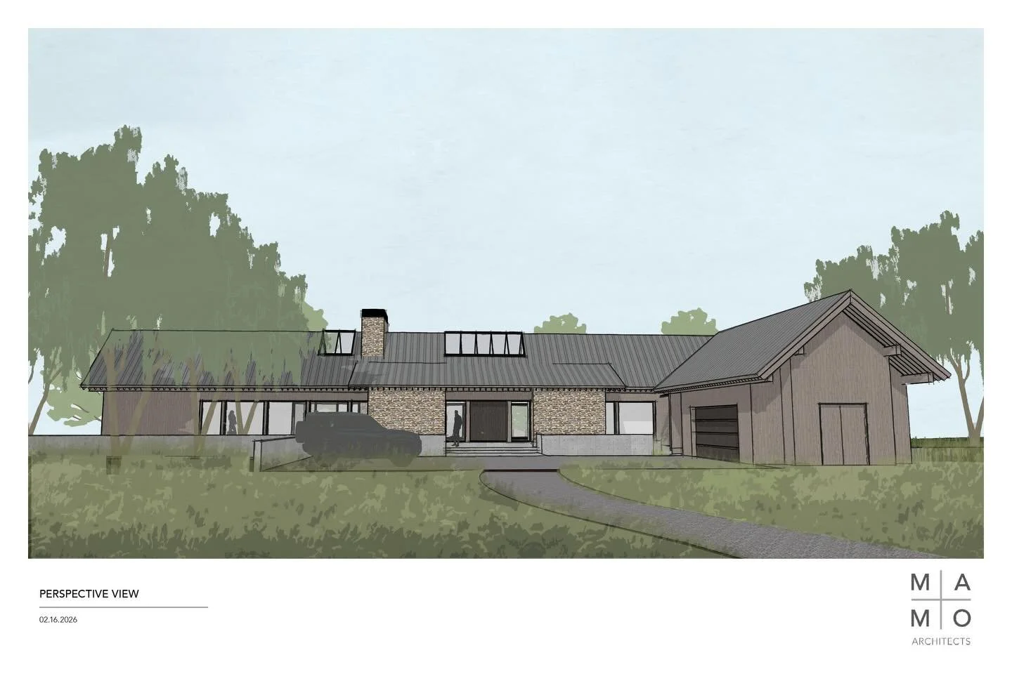 On the Boards | Bucks

Rooted in the vernacular of local farmsteads, this contemporary single-story home draws from regional agrarian character with a subtle Midwestern sensibility.

Designed for aging in place, the house stretches low across a meado