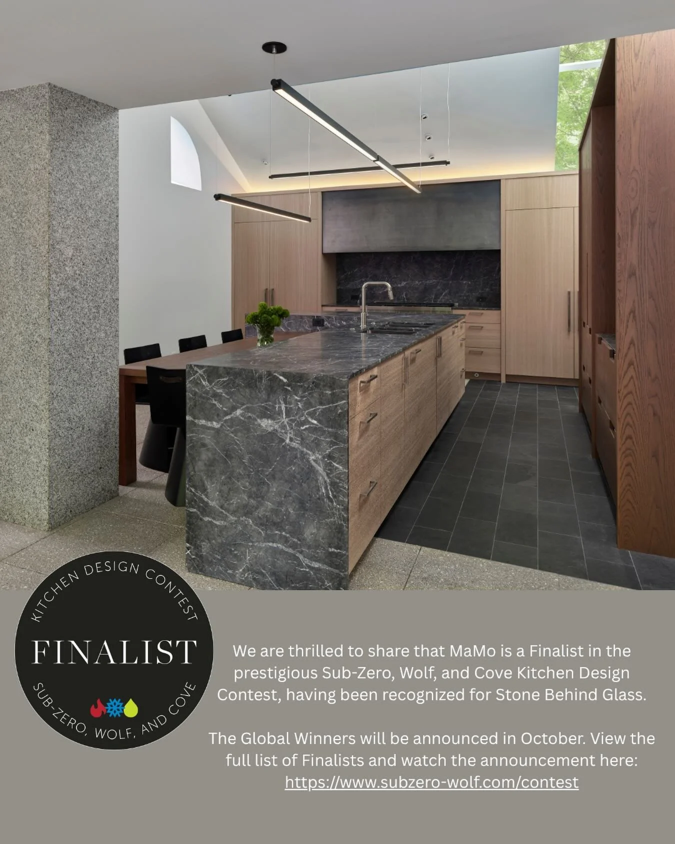 We&rsquo;re honored to share that Stone Behind Glass has been named a Finalist in the prestigious Sub-Zero, Wolf, and Cove Kitchen Design Contest.

Thank you to the entire team, collaborators, and craftspeople who helped bring this project to life.


