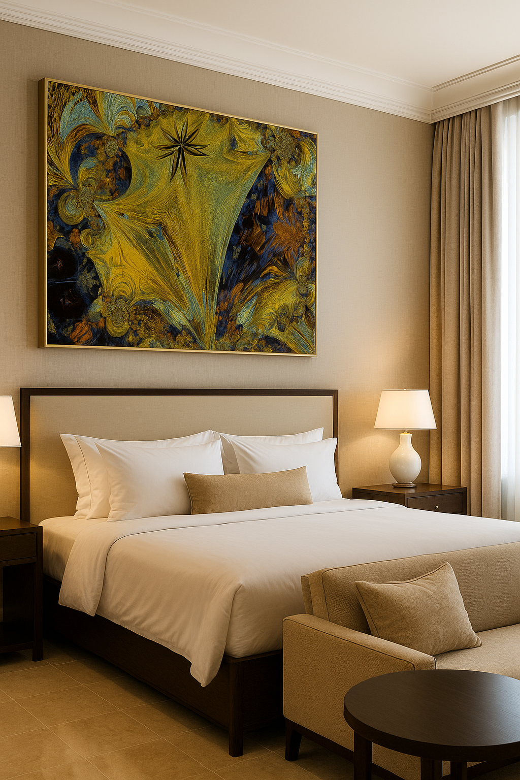 Elegant Hotel Room with Abstract Art.png