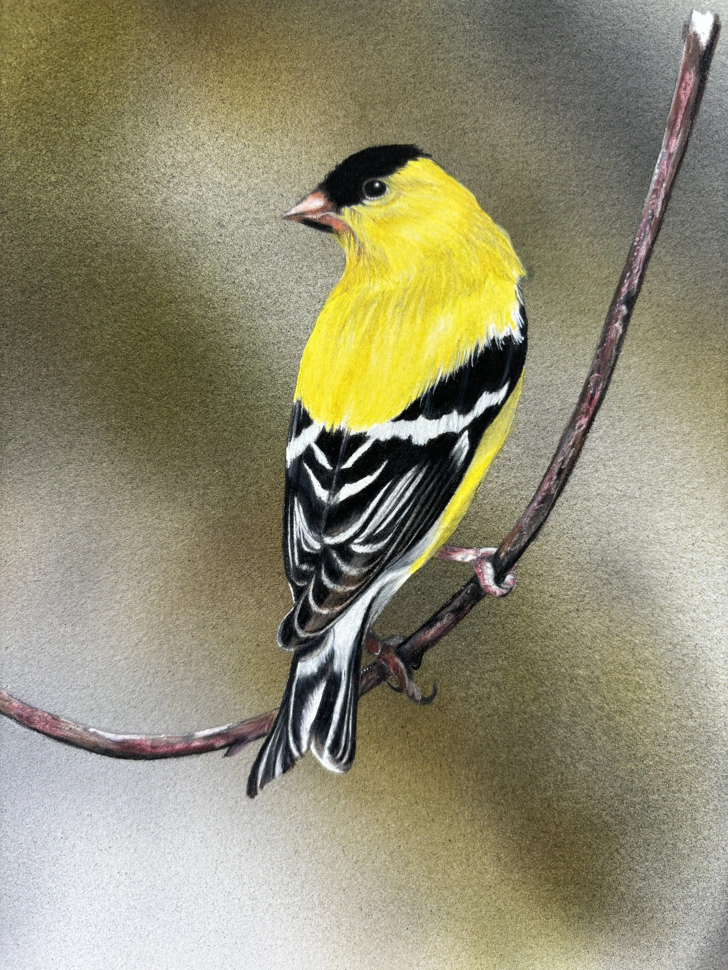 2024-"Wear Yellow, Be Happy"/Pencil with airbrush background, 10.5" x 10.5" framed, SOLD