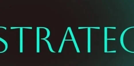Close-up of the word 'STRATEGIC' in large turquoise letters on a dark background.
