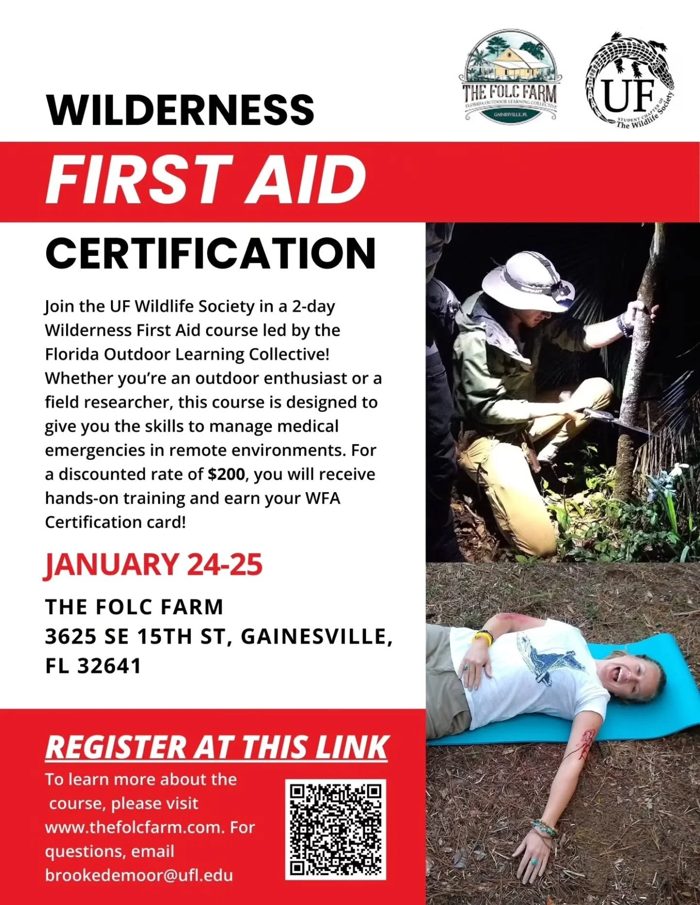 From our meeting in October, we've partnered with the FOLC farm to provide a Wilderness First Aid course! 
From our education coordinator: The course is coming up on Jan 24-25 and we still have some spots available. This is an awesome opportunity to 