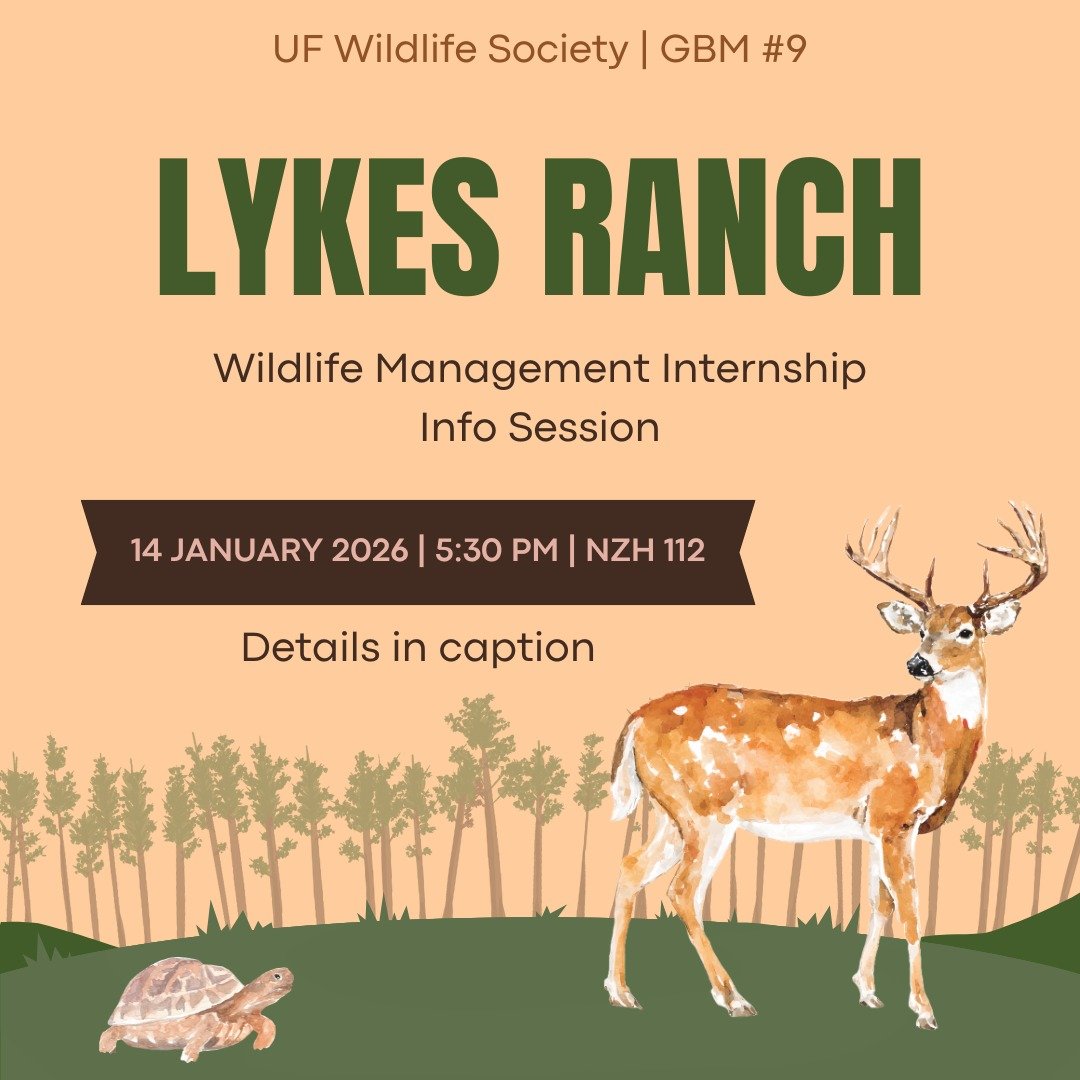 Announcing our first spring GBM! Hunter Slade from Lykes Bros. Ranch will be speaking about their wildlife management practices and summer internship. He will be conducting interviews directly afterwards so bring a resume if you're interested!

Inter