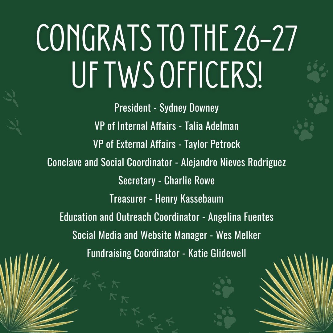 Congratulations to next year's officers! We can't wait to see what they have in store for the org!

President - Sydney Downey
VP of Internal Affairs - Talia Adelman
VP of External Affairs - Taylor Petrock
Conclave and Social Coordinator - Alejandro N