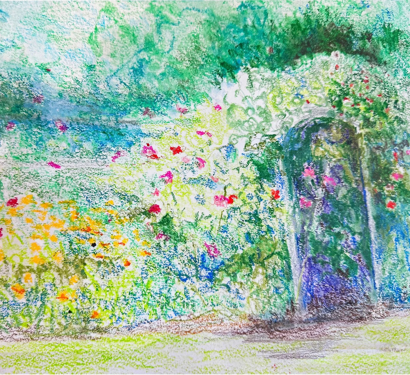 Having fun 'en plain air' with oil pastels, 9x12&quot; . Great excuse to be outside!