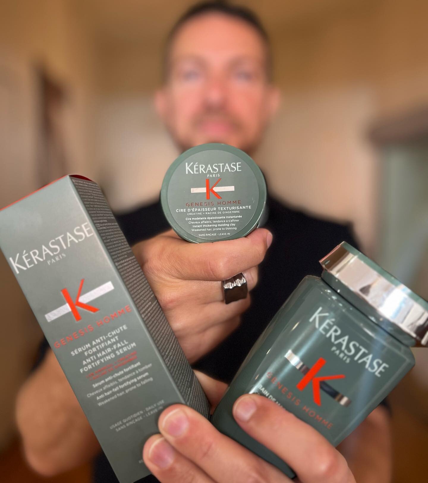 NEW Kerastase Men&rsquo;s Genesis Homme! 

Formulated with Creatine and Ginger Root Extract active ingredients, Genesis Homme is our first *dual action anti-fall haircare for men with weakened hair prone to thinning*
