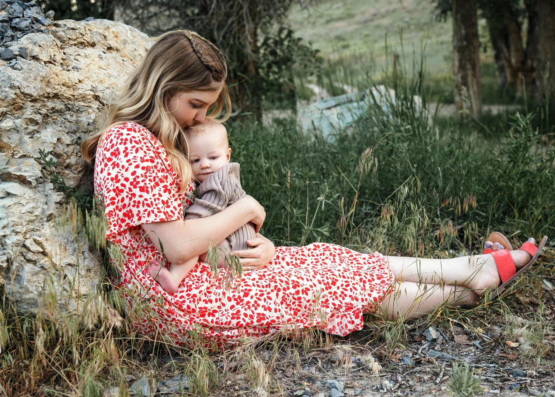 Outdoor family session with kids playing during sunset