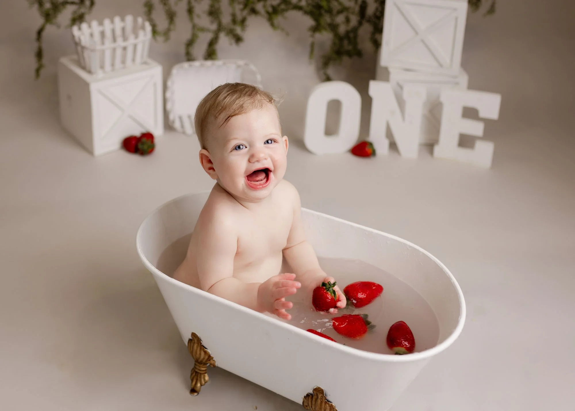 First birthday pancake smash with strawberries and cream