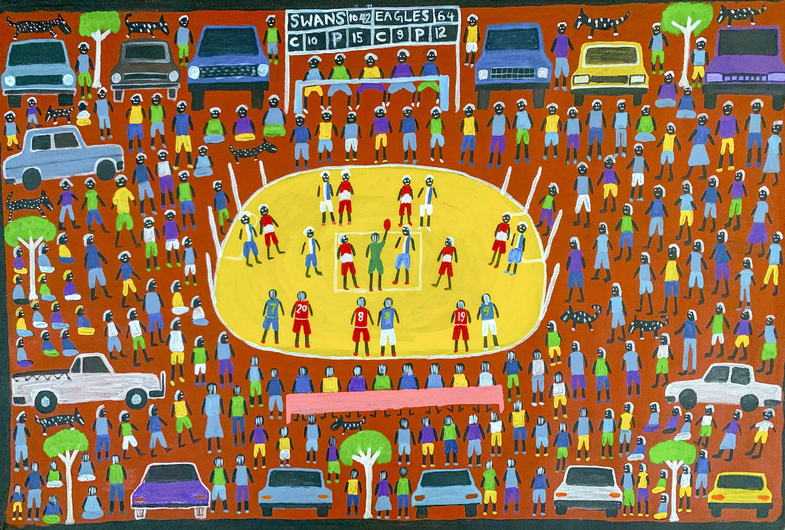 Contemporary Aboriginal Artwork - Dinny Kemarre Kunoth - Football Scene 01