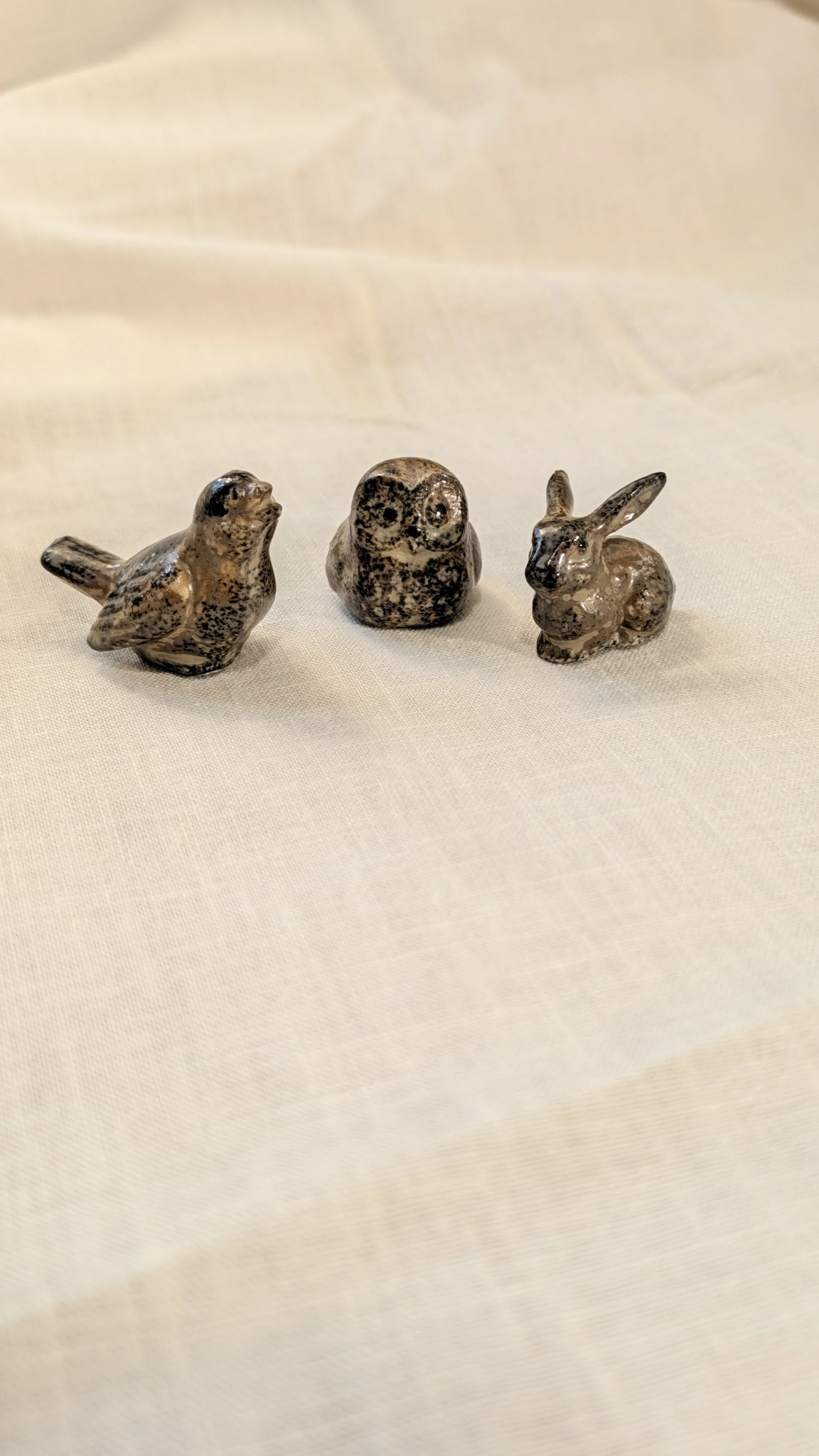 Vintage Japanese Miniature Ceramic Animals – Owl, Rabbit & Bird Set