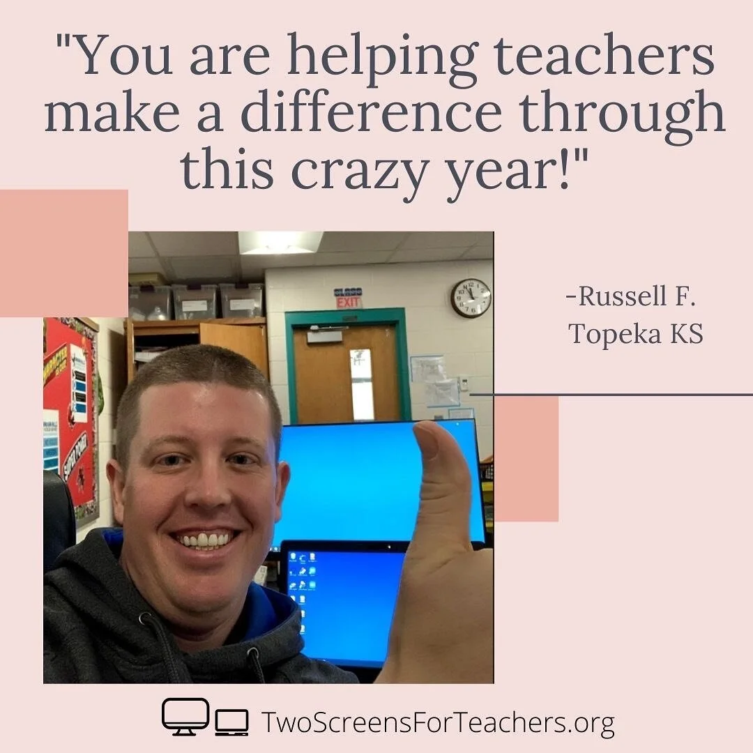 More teachers still need help during these wild times! Helping one teacher with the gift of a second monitor has a 25-fold impact on their students. 

A second monitor has been shown to be an immediately impactful way to improve teaching during the C