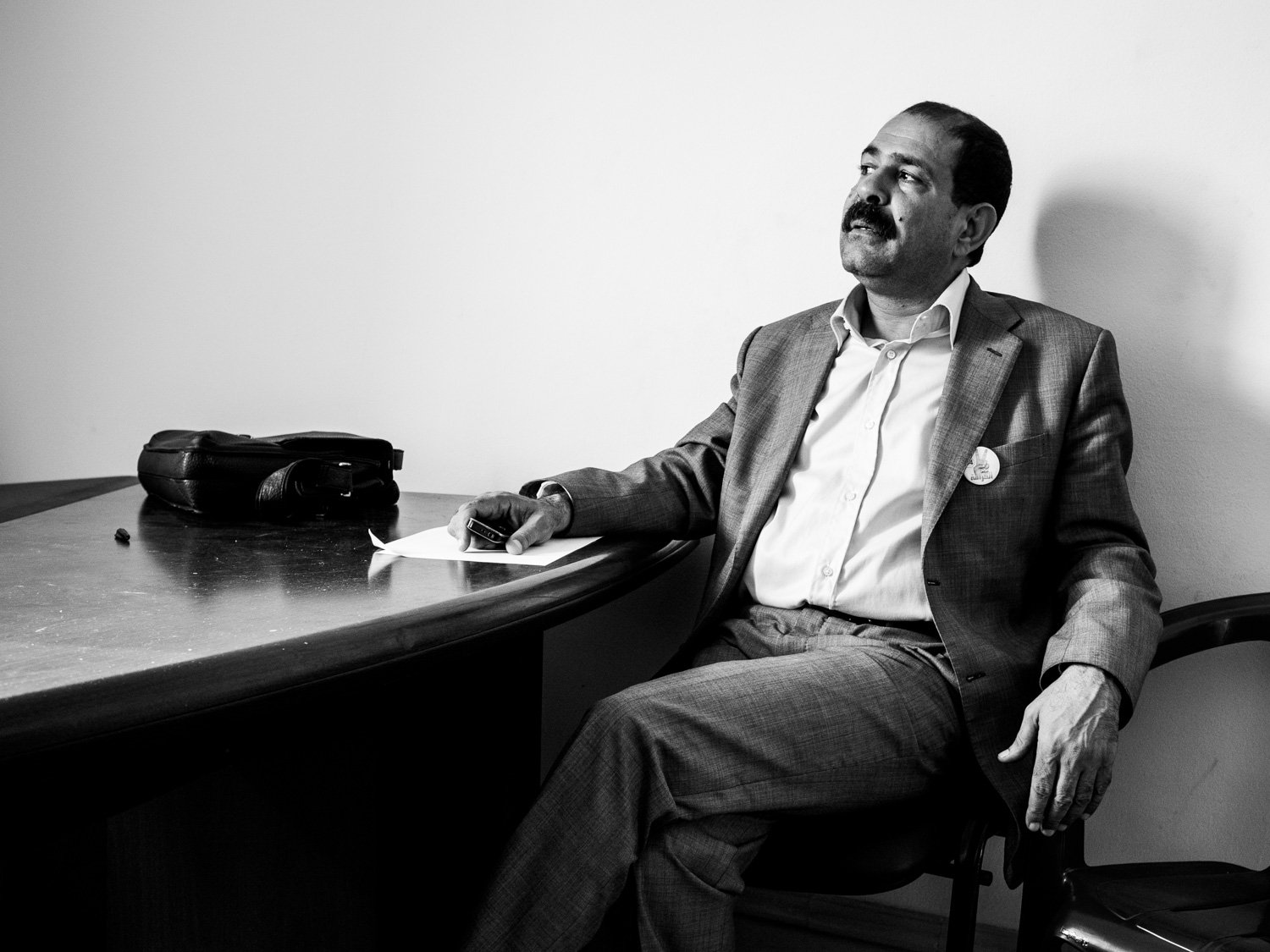 Tunis. 2011 Tunisian Constituent Assembly election. Politician chokri Belaid in his office during an interview. 2011.