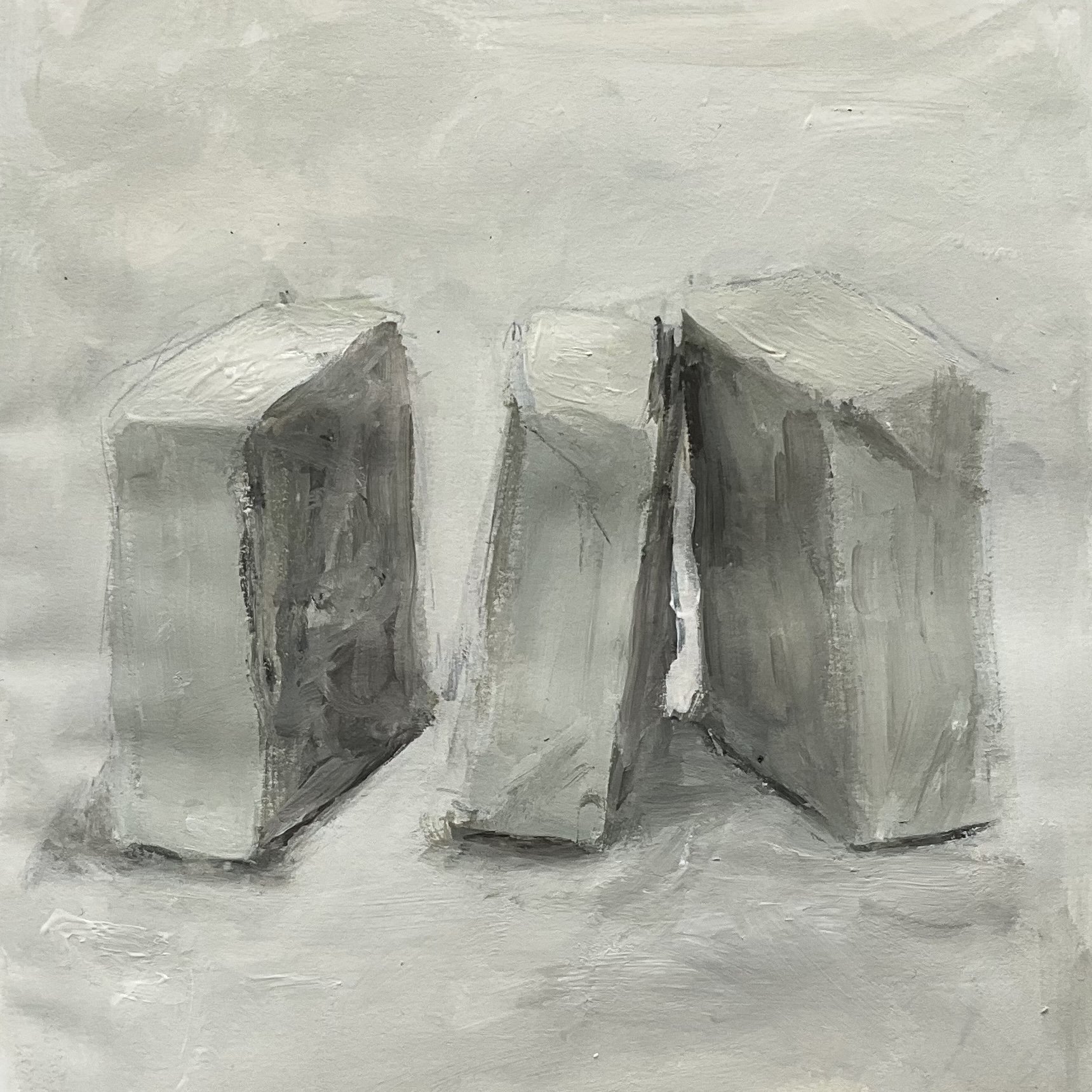 Alec Shepley 2024 _White canvases in a pile on the table #3660 #ooo_ Gouache on paper 20x20cm - Alec Shepley.jpg