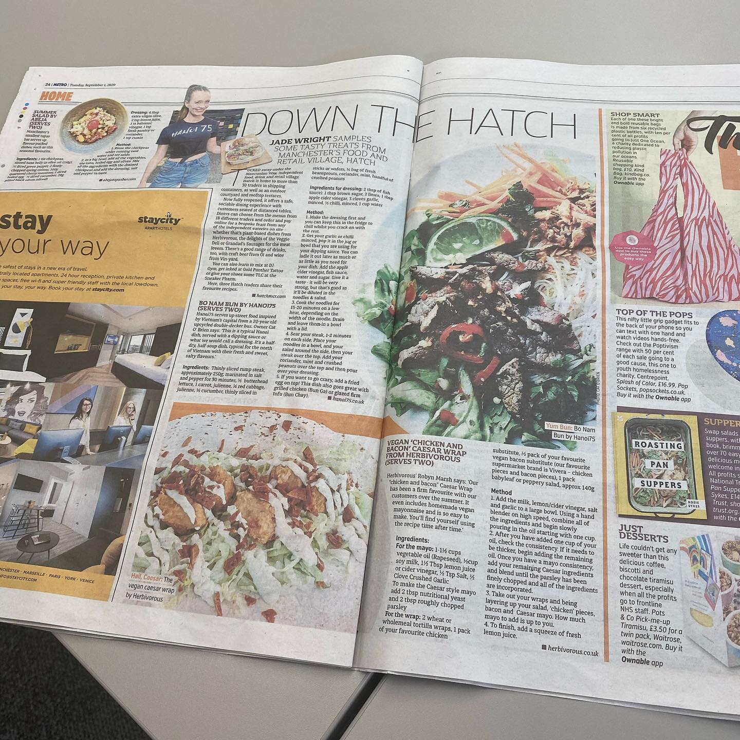 Smashing piece in today&rsquo;s @metro.co.uk for @hatchmcr! Featuring fabulous recipes from @thehanoi75 @herbivorousfood &amp; @abejatapasbar 🙌🏻
.
#coverage #pr #hatchmcr