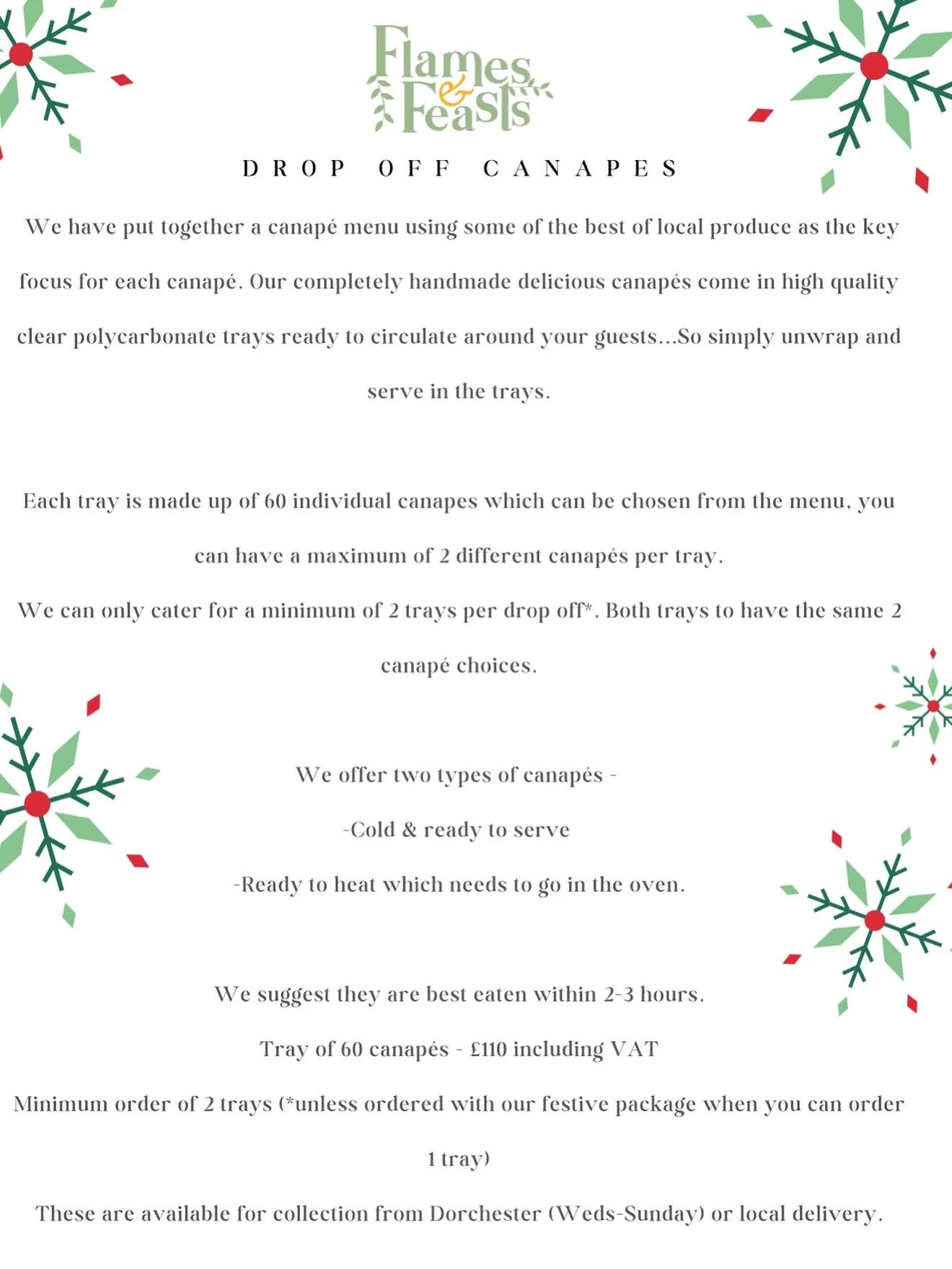 Canap&eacute; order service! Party or Family get together planned? 🥂

Let us prepare homemade canap&eacute;s using locally sourced, fresh ingredients for you and your guests to enjoy! 

Check out my website www.flamesandfeasts.com or use the links i