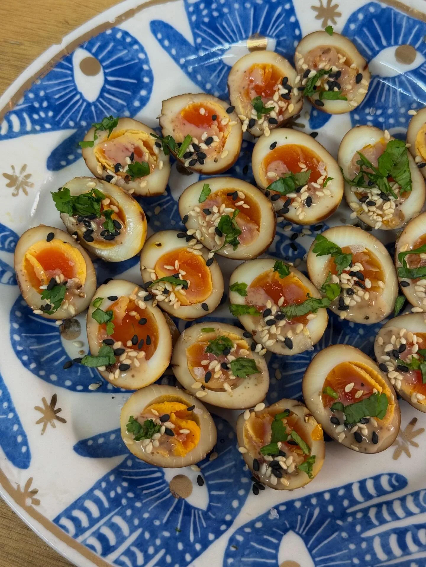 One of our personal favourites ⭐ Local quails eggs, soft boiled &amp; pickled for 12 hours in soy, rice wine vinegar, chilli &amp; ginger. Topped with a sesame salt. We are OBSESSED #canap&egrave;s #soypickledeggs