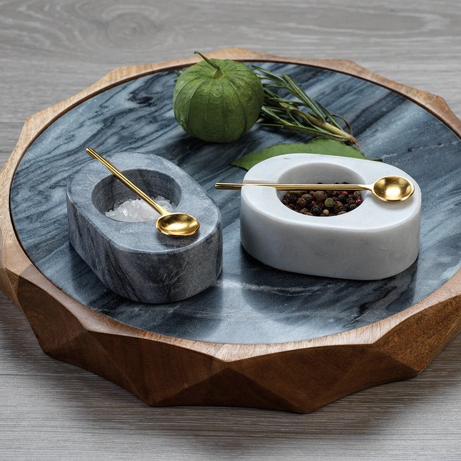 Tuscan Salt and Pepper Bowl with Gold Spoon, $30