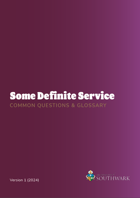 Purple Cover image of the Some Definite Service Common Questions book from the Archdiocese of Southwark