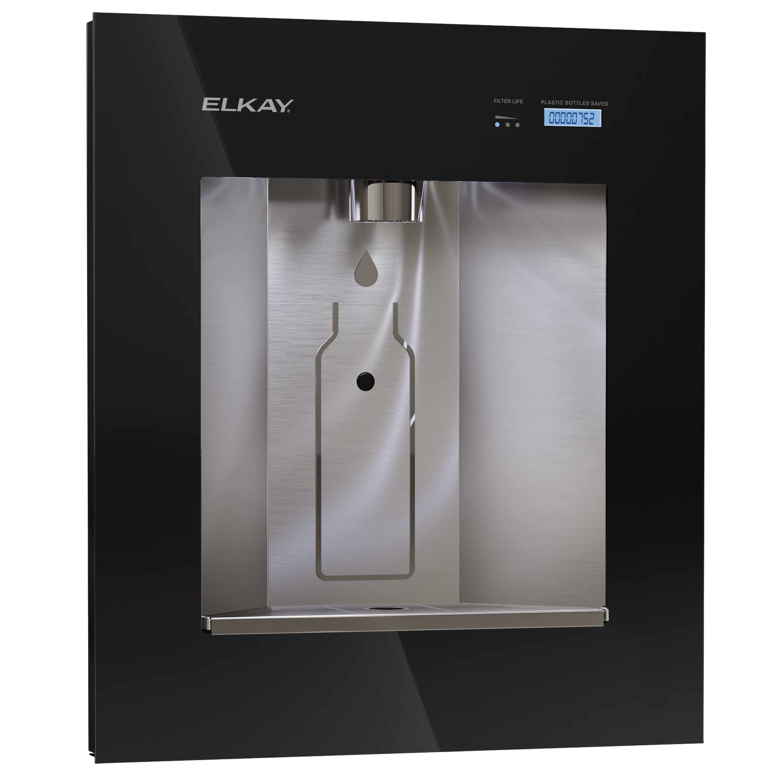 Elkay EZH2O Liv® Pro Built-in Filtered Chilled or Non-Chilled Water Dispenser - LBWD06BKK/LBWD2C00BKC: Delivers hands-free, filtered hydration in a sleek, in-wall glass-and-stainless design. Choose the setup that suits your space: Chilled (with a rem