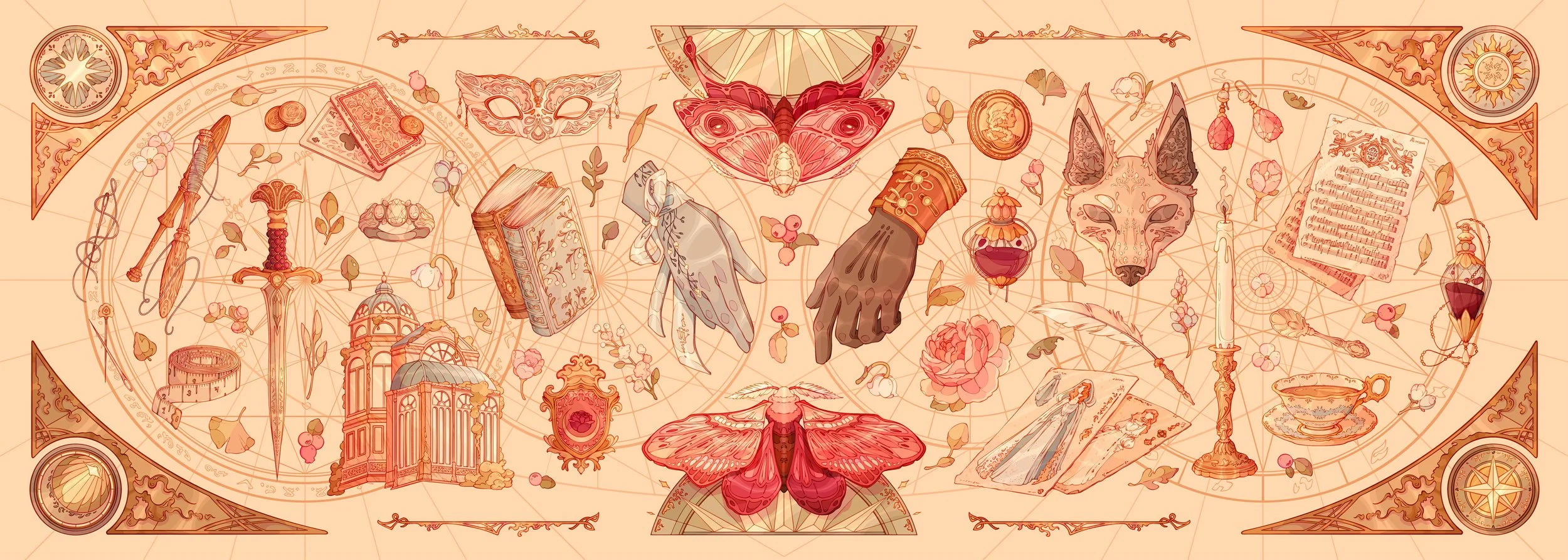 Deskmat Illustration for the Fairyloot based of 'The Crimson Moth' series by Kristen Ciccarelli