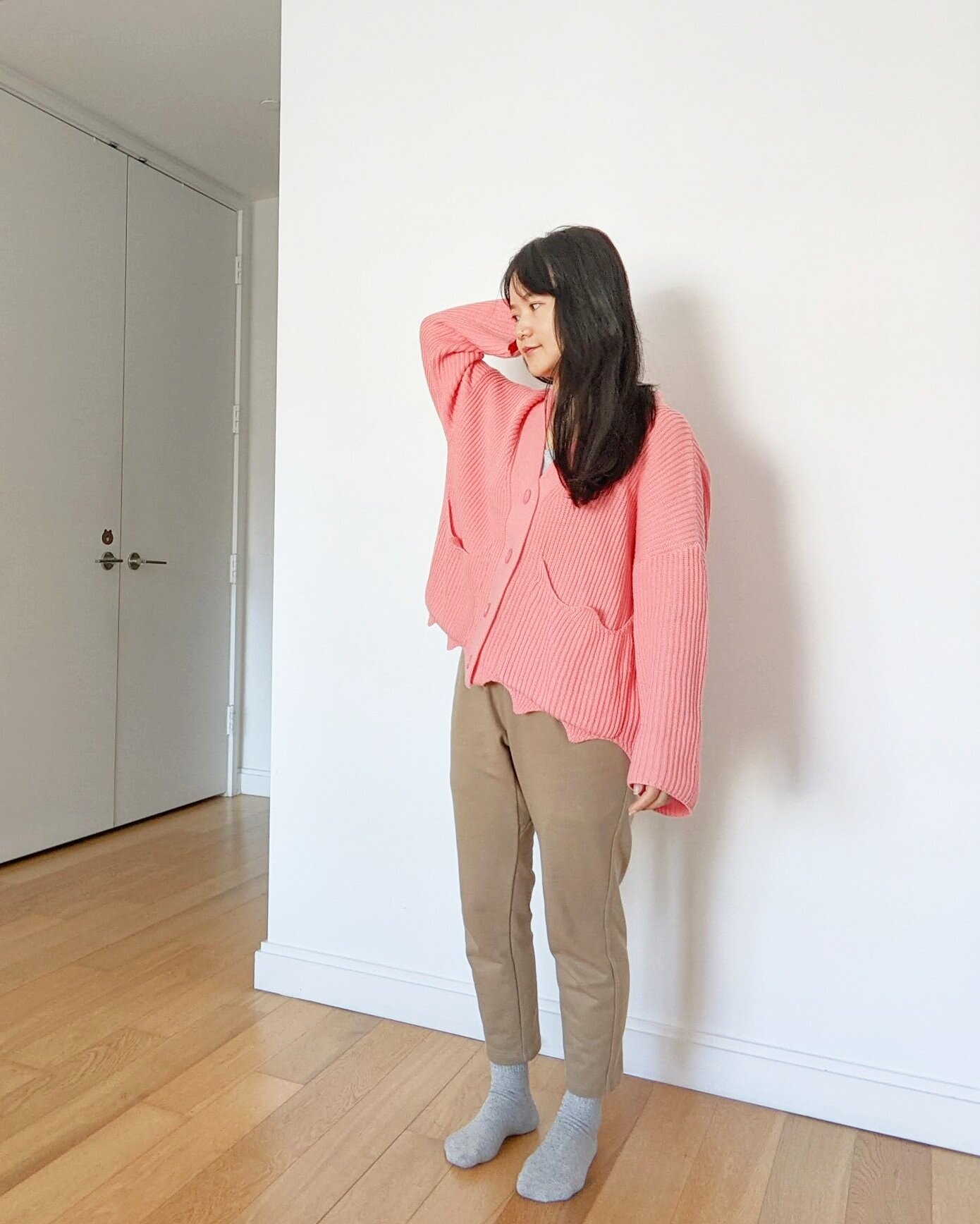 Pink Cardigan + Beige Sweatpants — Living Petite