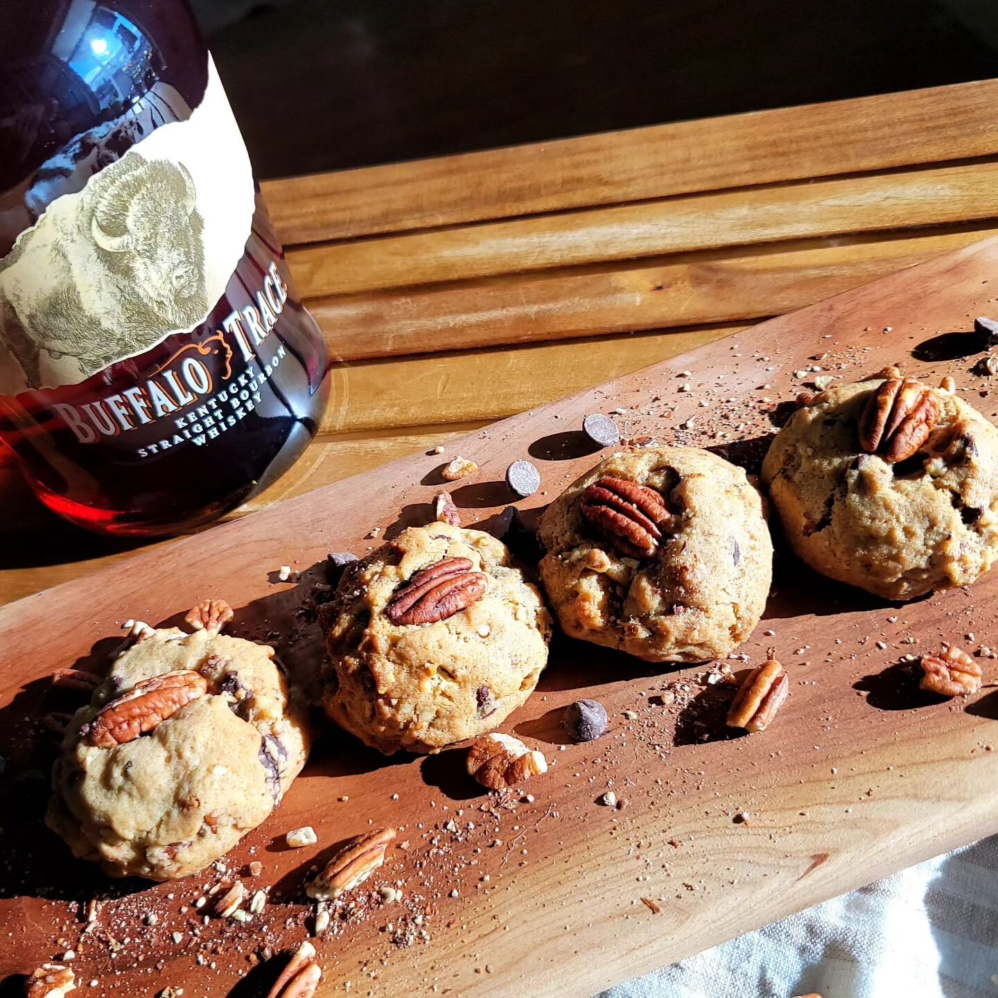 🌰Brown Butter Bourbon Pecan Chocolate Chip Cookies🌰 

This is such an indulgent cookie! There are so many layers of deliciousness!! Hints of cinnamon, Buffalo Trace Bourbon, Browned Butter, Buttered Pecans, and Dark Chocolate Chunks! It's a WINNER 
