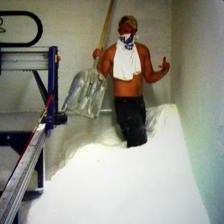 You have to walk before you can run! Shop grom days - eyes open and mouth shut, pushing brooms, shoveling foam, and soaking it all in. Learned at lot in these early days @firesurfboards.
