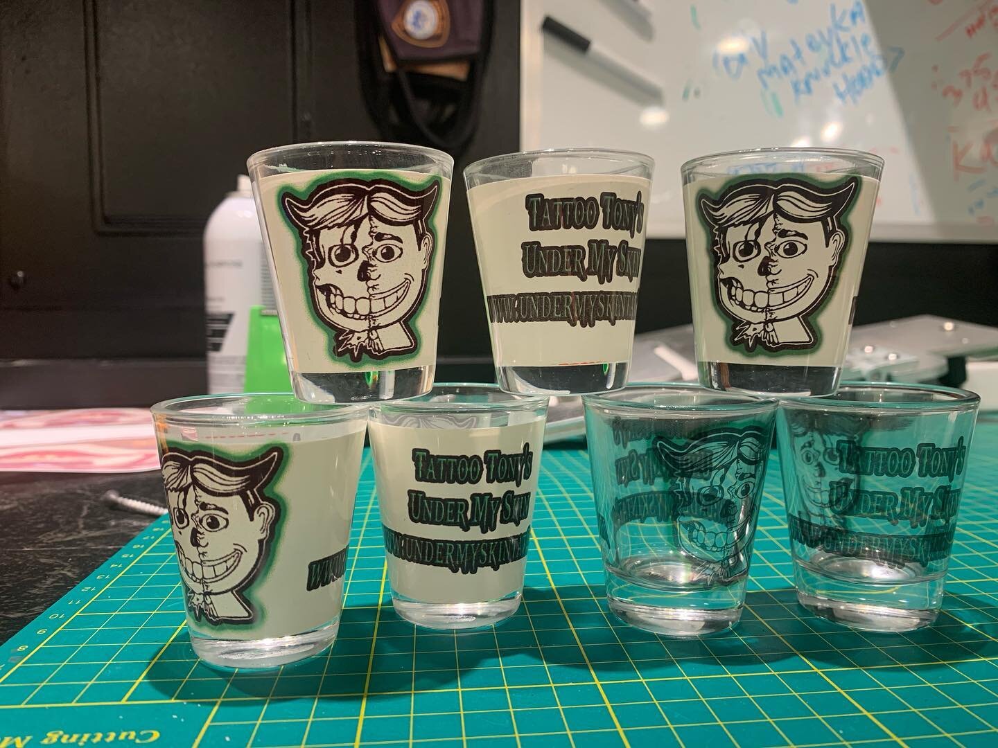 Making some new custom order products. Shot glasses and mouse pads. More new things still to come