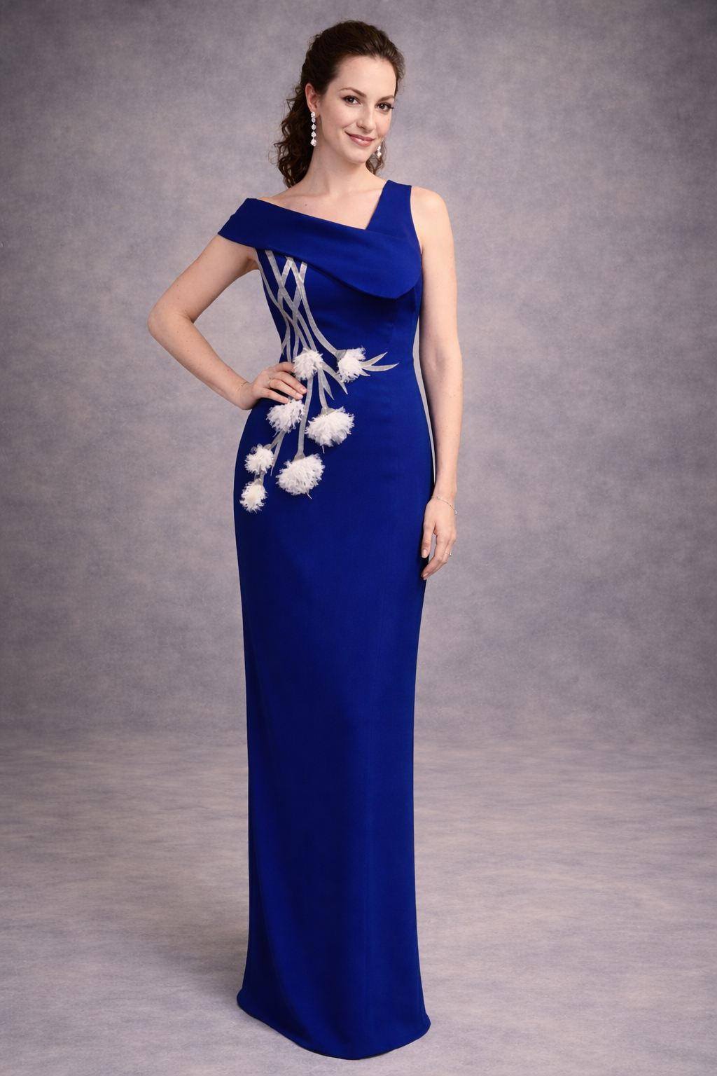 4-ply silk royal blue mother of the groom with hand embroidered flower details. Available in dozens colors. 