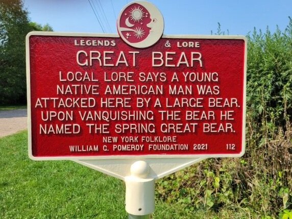 Legends &amp; Lores Roadside Marker from William G Pomeroy Foundation telling the legend of how Great Bear Springs got its name.