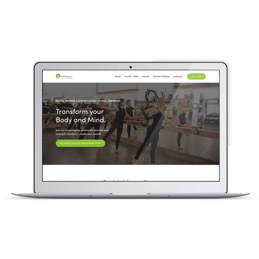 Pilates studio web design for Defining you Pilates & Fitness Yoga |  Pixality Design
