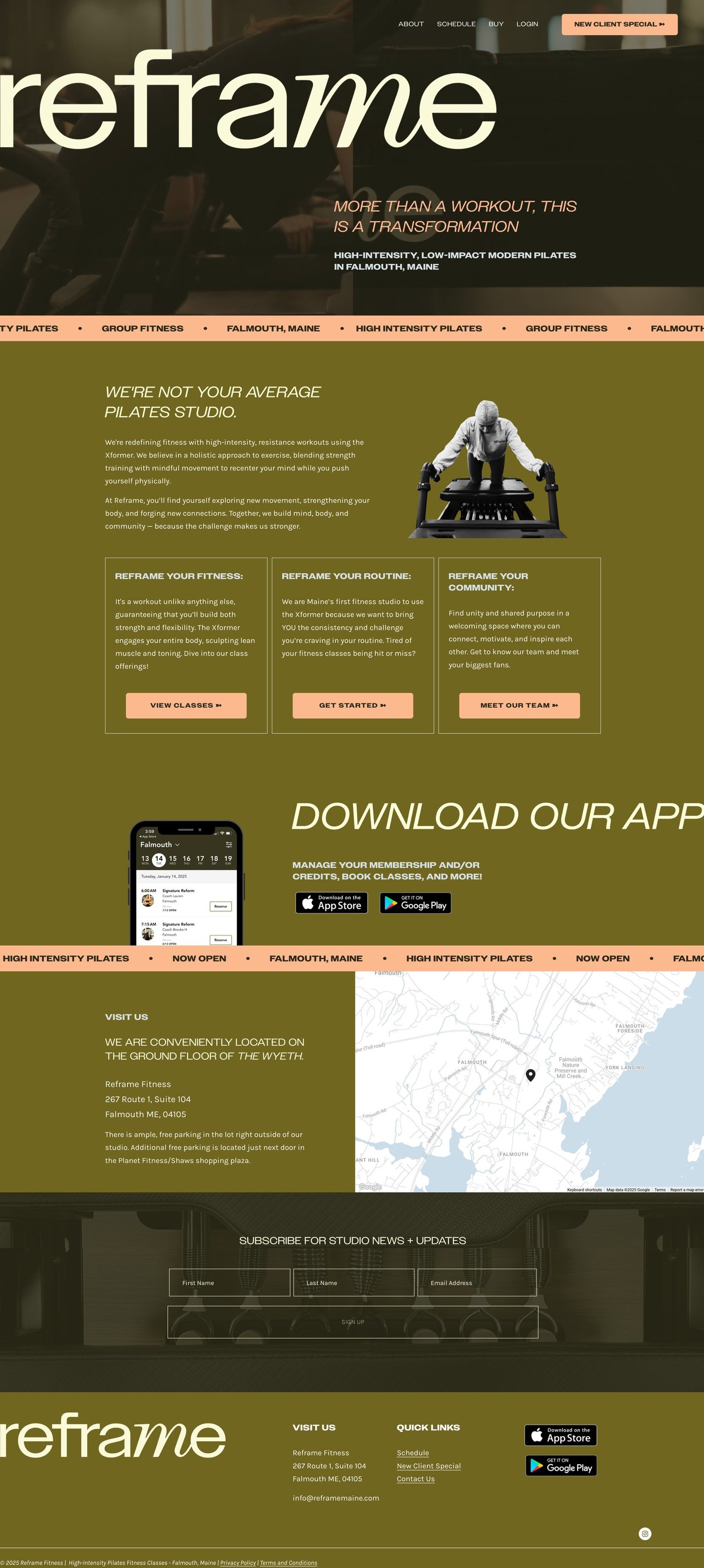 Fitness Website Design for Xformer Studio | Reframe Maine