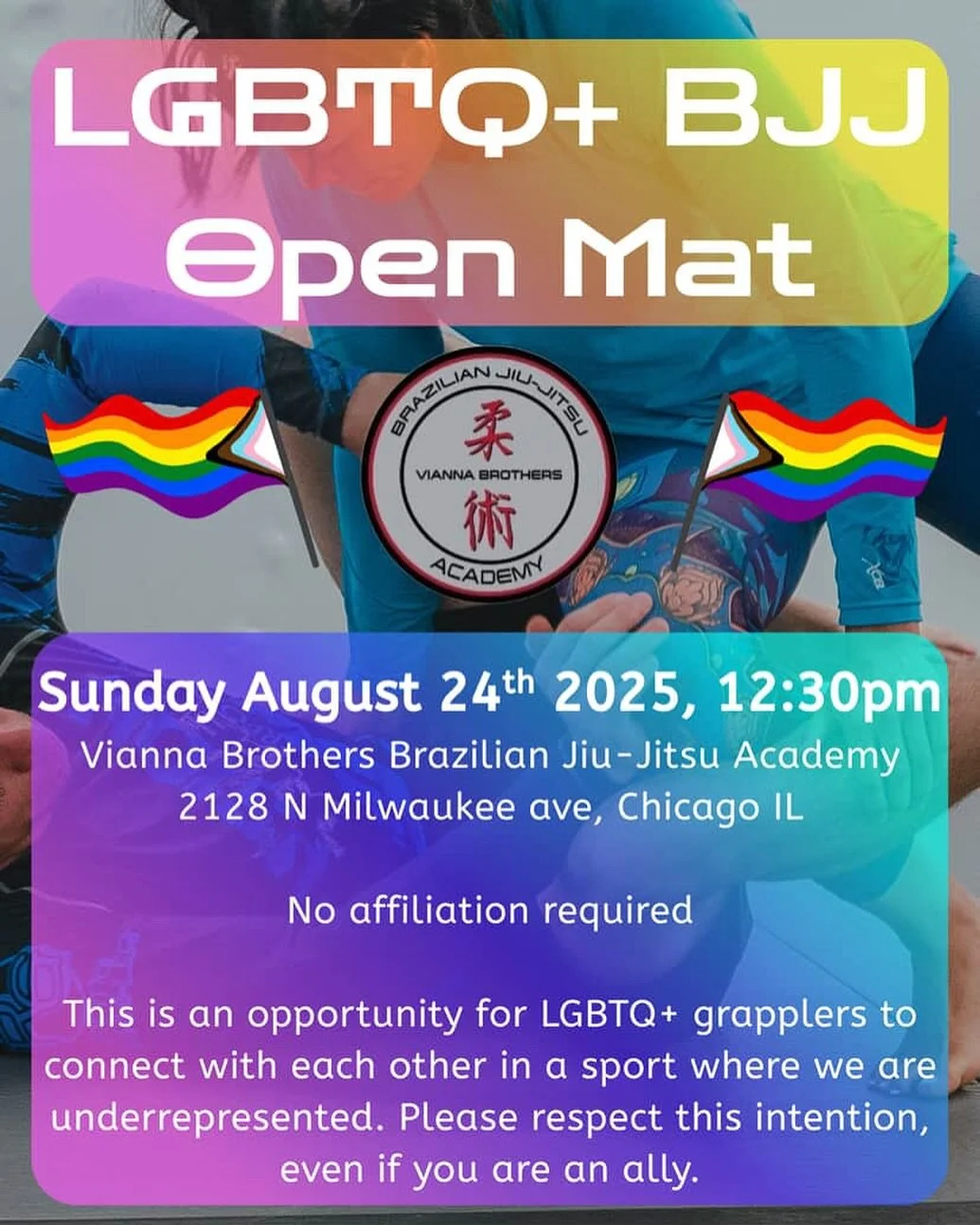 If you are a queer and/or trans jiujitsu practitioner, we invite you to come train and roll! Reach out to @professor_ai if you have any questions about this open mat.