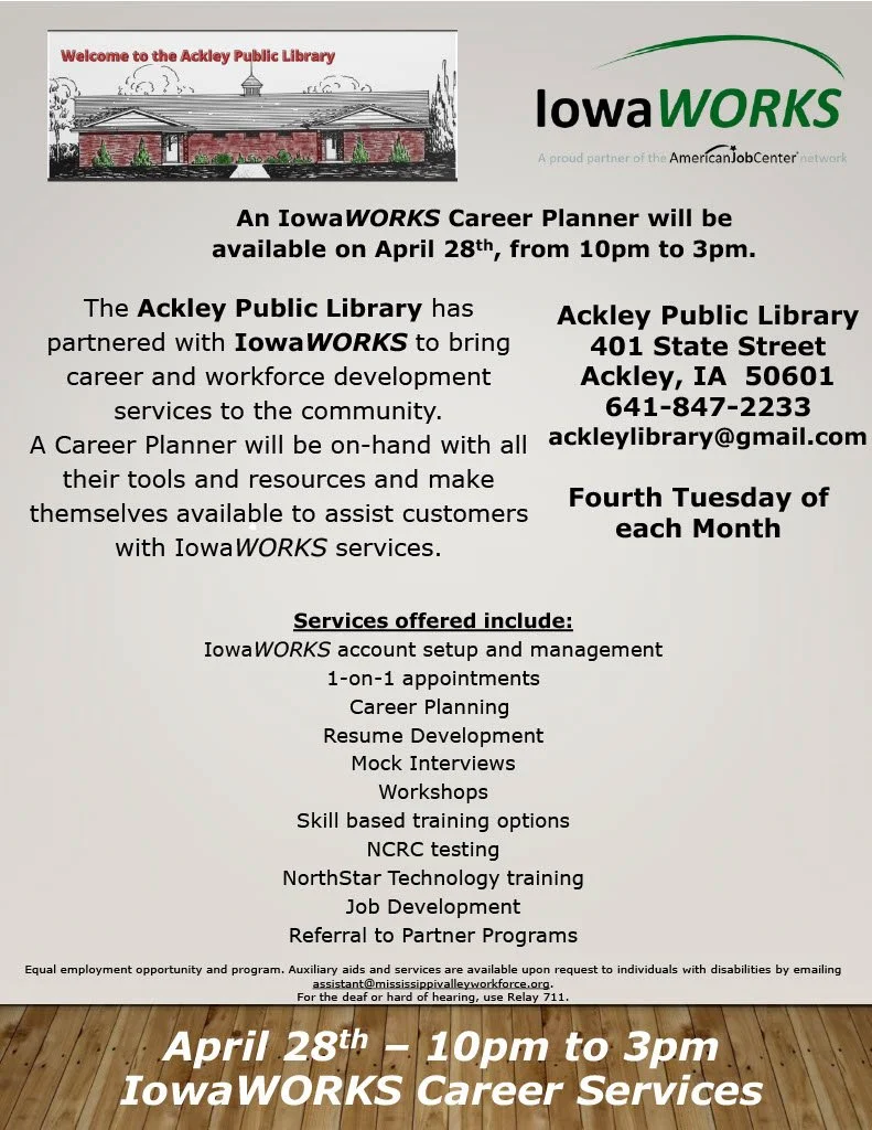 Hardin County: Career Services at Ackley Public Library 