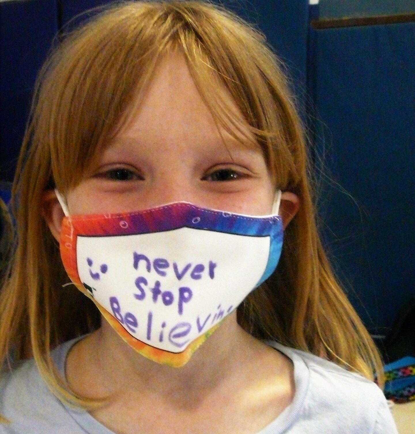 We are incredibly grateful to The Arts Bus for sharing this timely photo featuring one of our DIY masks and sending the positive message to &quot;Never Stop Believing&quot;!