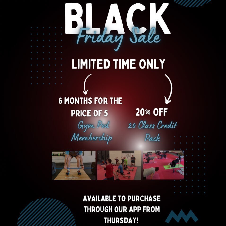 Black Friday deal early release on Thursday!!

Not one but two Black Friday deals for you to choose from.

Whether you are someone who wants to come in and use the gym on your own or prefer to go to a class there is a deal for you!!

Get one month fr