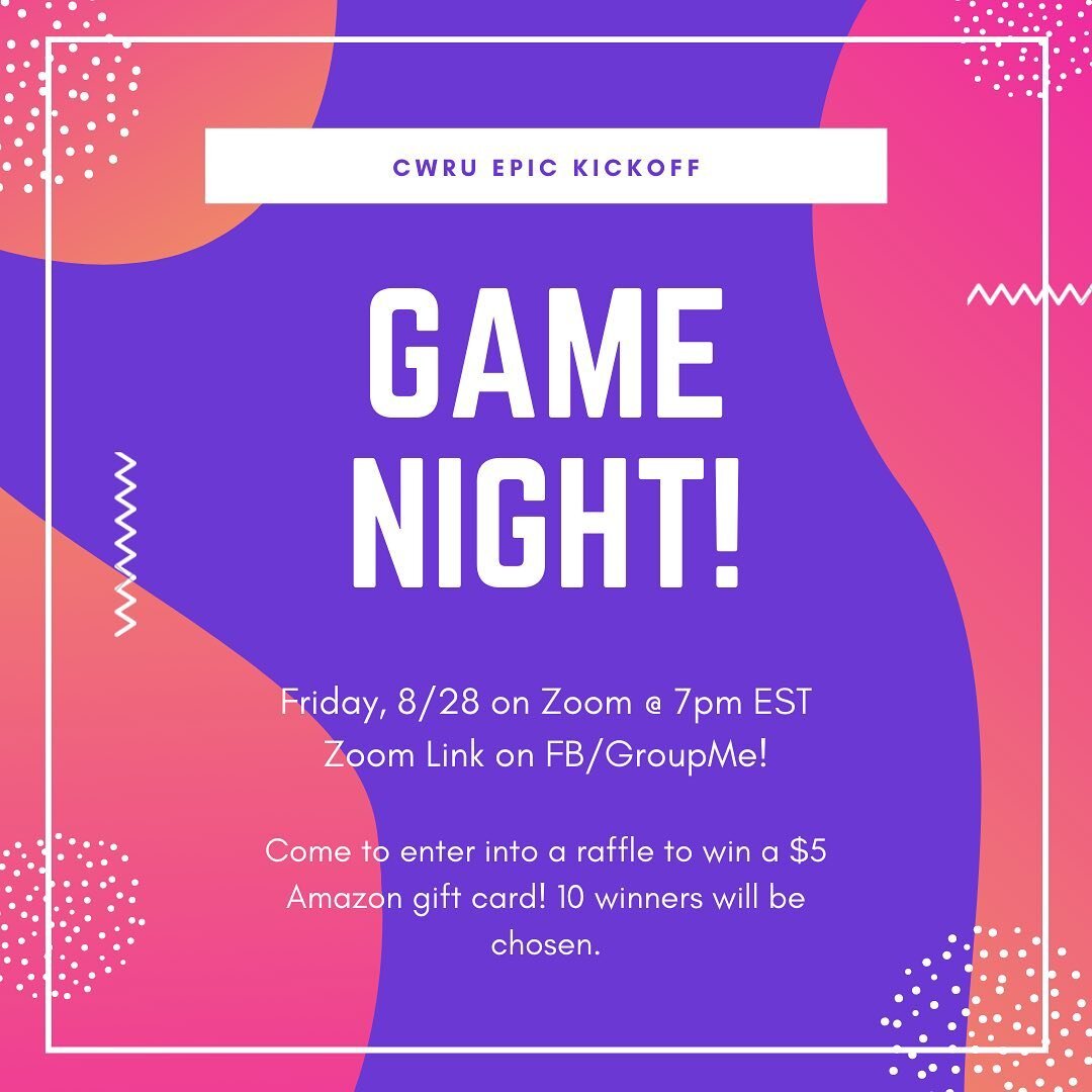 Happy 1st day of classes! To kick off this semester, we will be having a Game Night this Friday @ 7 PM EST via Zoom. Link will be sent via GroupMe &amp; Facebook, so DM us to be added to both groups. See y&rsquo;all soon! #cwruepic