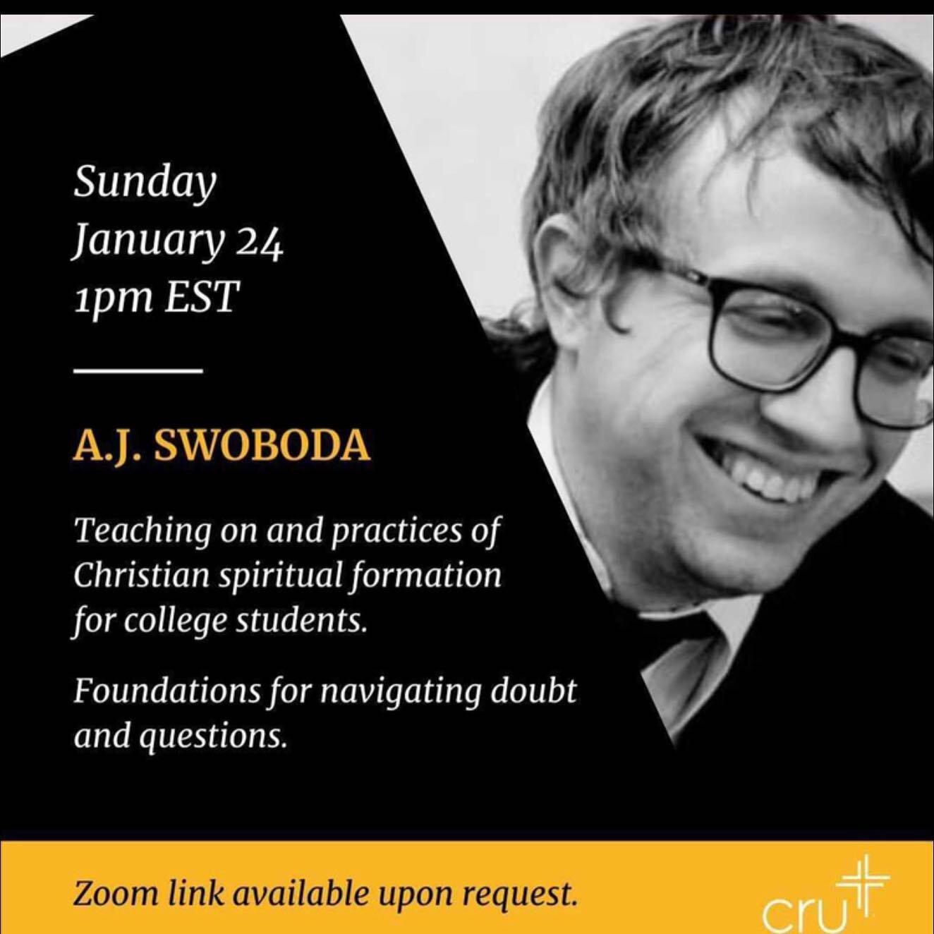 Hey Epic Friends!! Praying you all had a great break and semi enjoying J-term classes!  We are excited to see you all soon! Wanted to share with you about this awesome events we are having where we will get to hear from A.J. Swoboda all the way from 