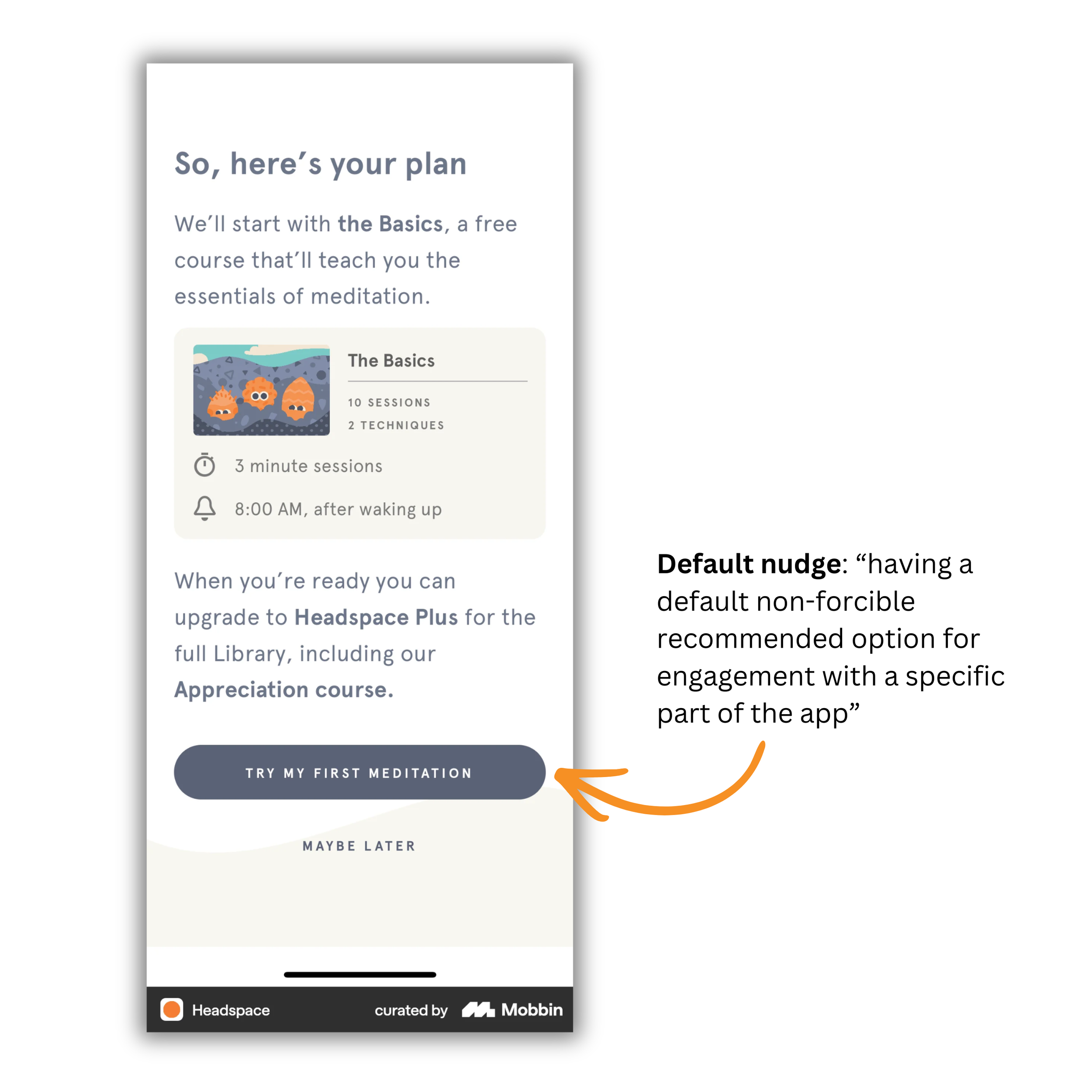 2019 Headspace screenshot showing default button